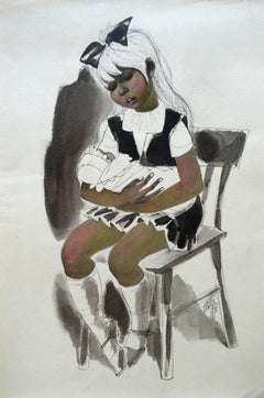A girl with a child. 1969. Paper, ink, watercolor, 36x24 cm