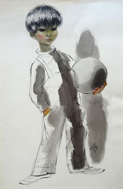A boy with a ball. 1969. Paper, ink, watercolor, 36x23.5 cm