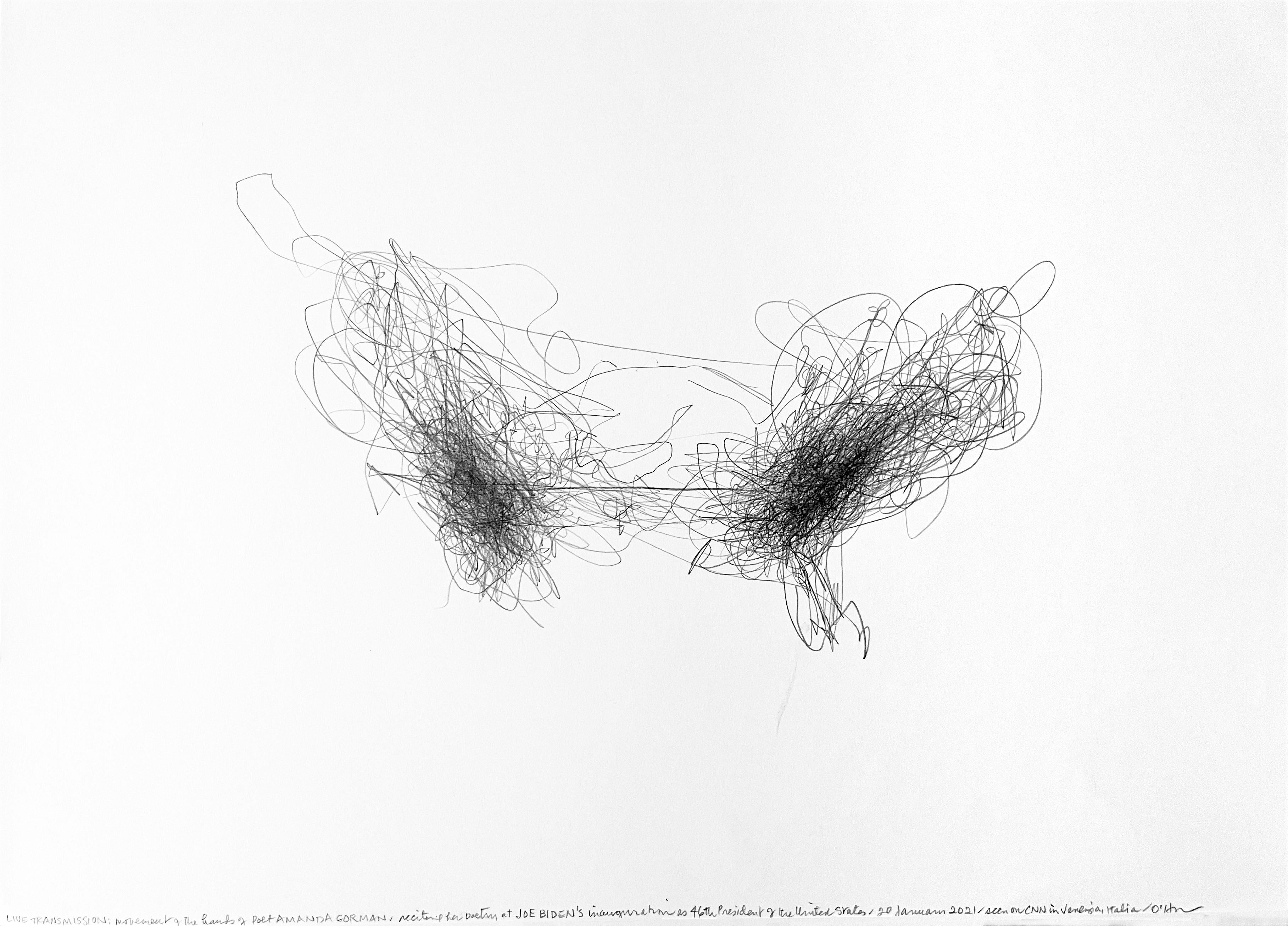 Amanda Gorman Poetry Reading Biden Inauguration. 2021, graphite, paper, 30x42 cm