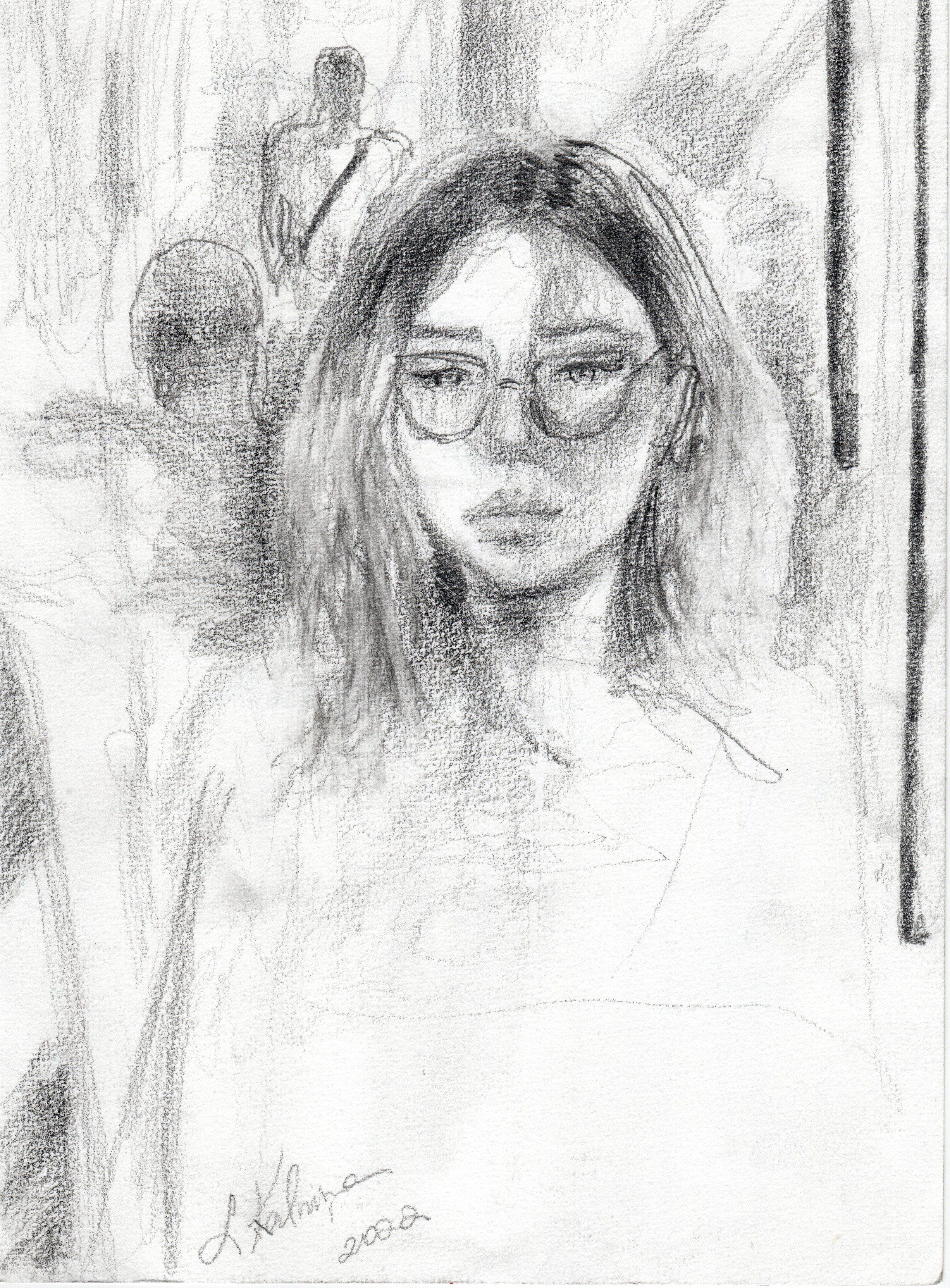 Liga Kalnina Portrait - Youth  2022. Paper/pencil, 28.3x20.8 cm.