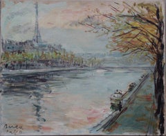 Paris, the docks and the Eiffel Tower Oil on canvas 38x46 cm