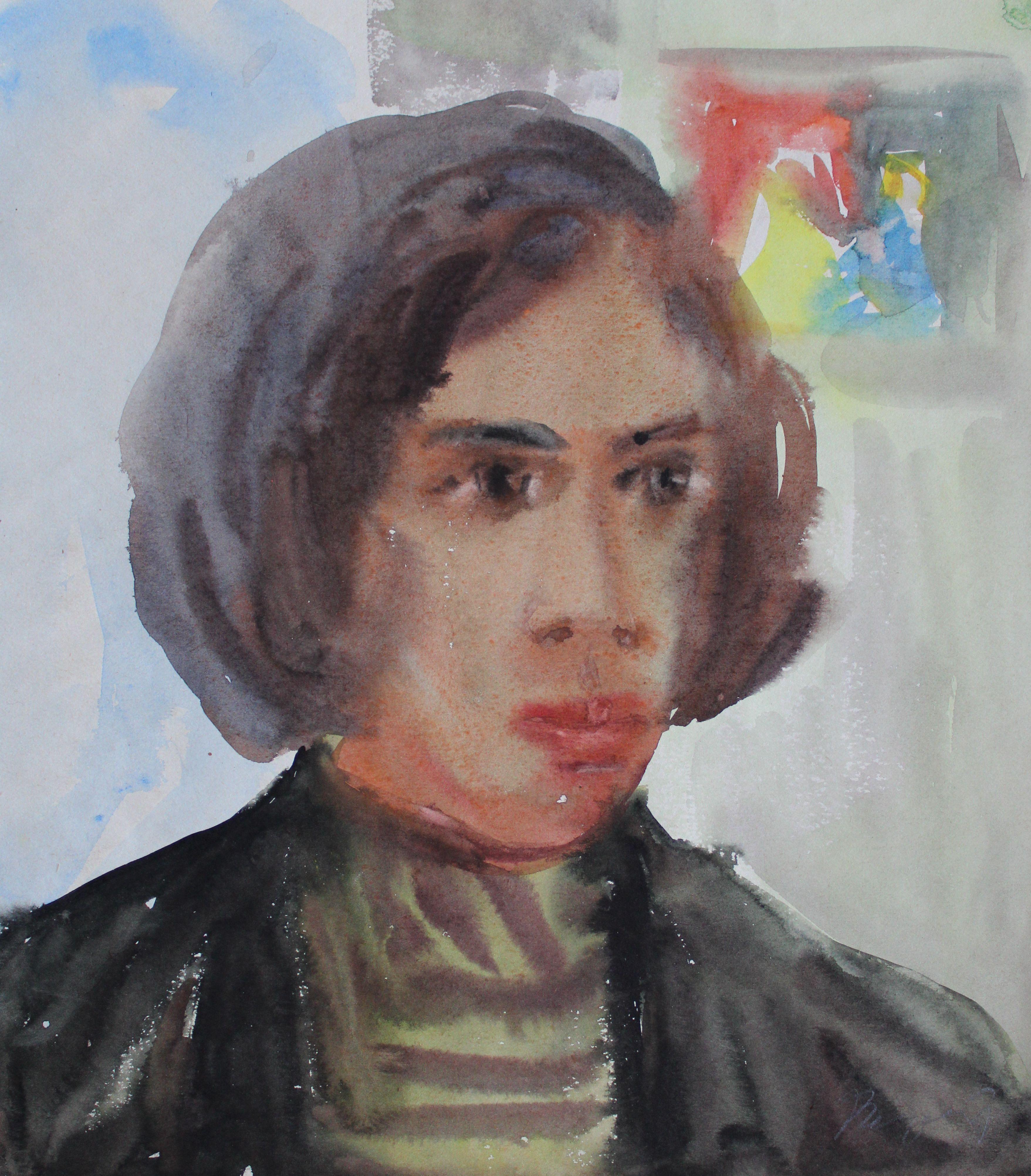 Dzidra Ezergaile Figurative Art - Portrait. 1960s. Watercolor on paper, 29x25.5 cm