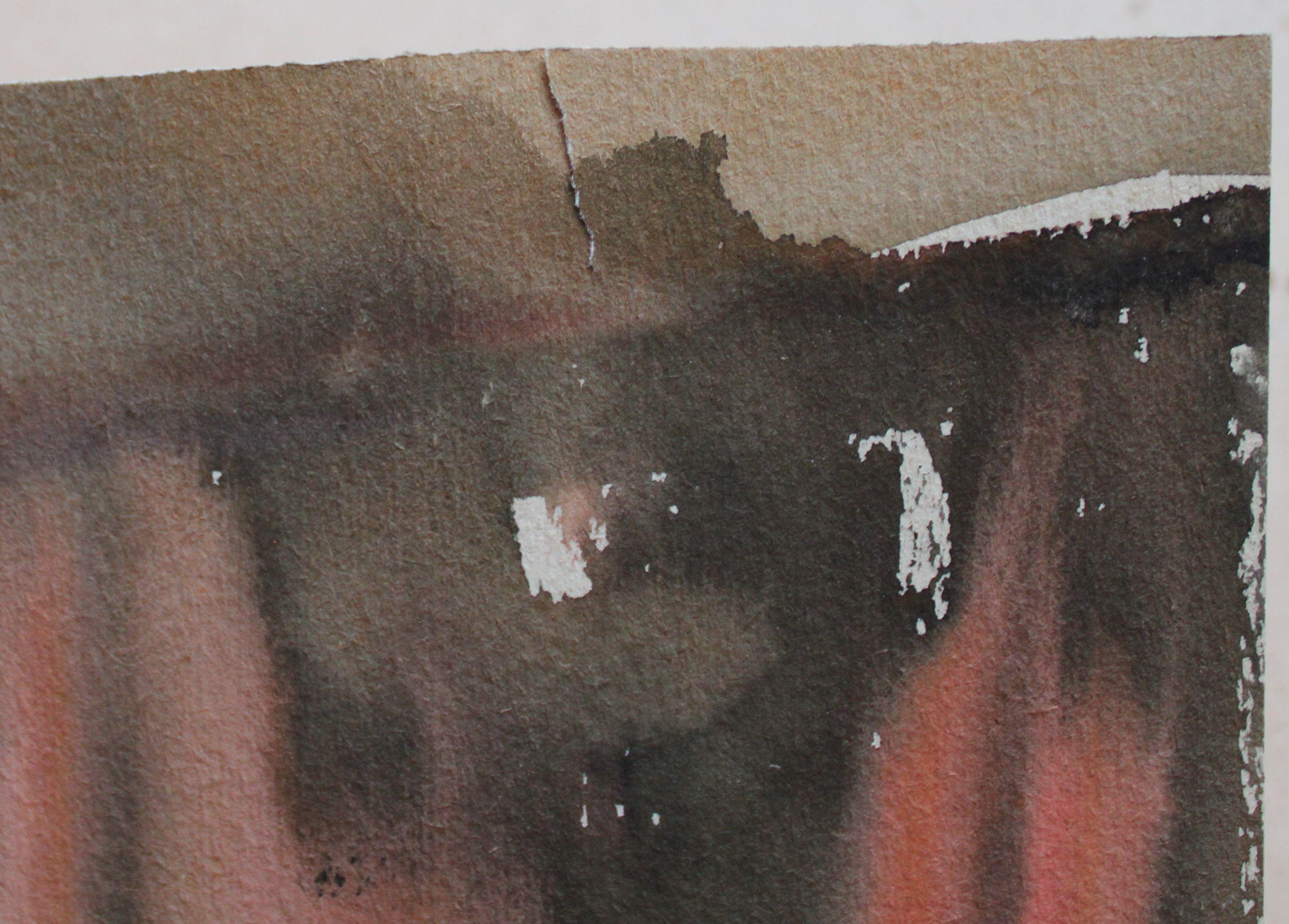 Heuhaufen. 1960s. Zweiseitig. Papier, Aquarell, 31x25 cm (Braun), Figurative Art, von Dzidra Ezergaile