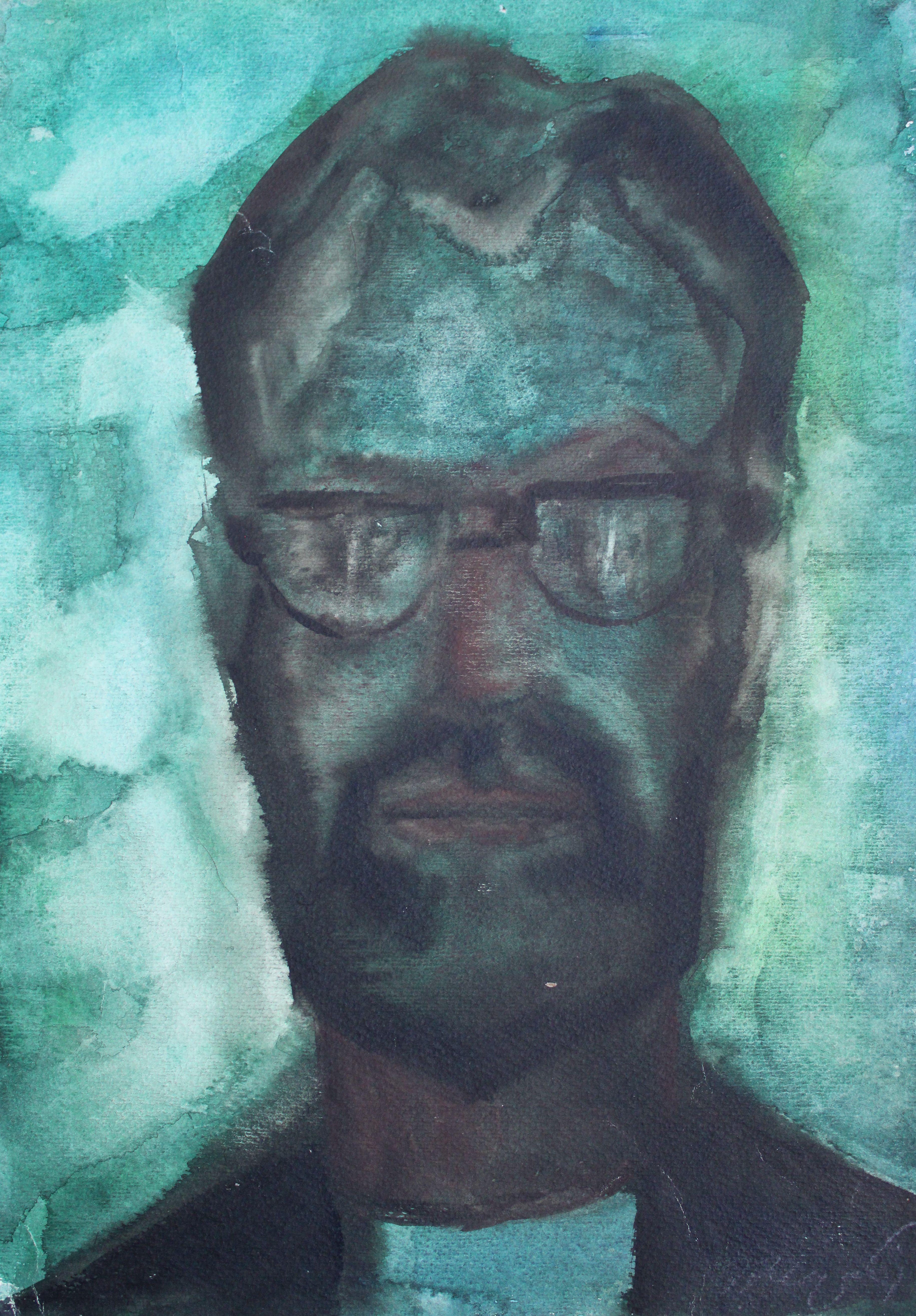 Dzidra Ezergaile Figurative Art - Portrait of a man with glasses. 1960s. Paper, watercolor, 35.5x24.5 cm