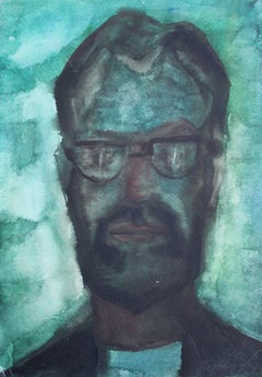 Portrait of a man with glasses. 1960s. Paper, watercolor, 35.5x24.5 cm