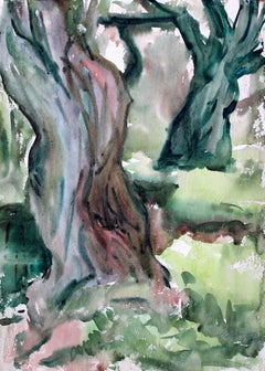 Trees in the park. Bilateral. 1961. Watercolor on paper, 42x30 cm