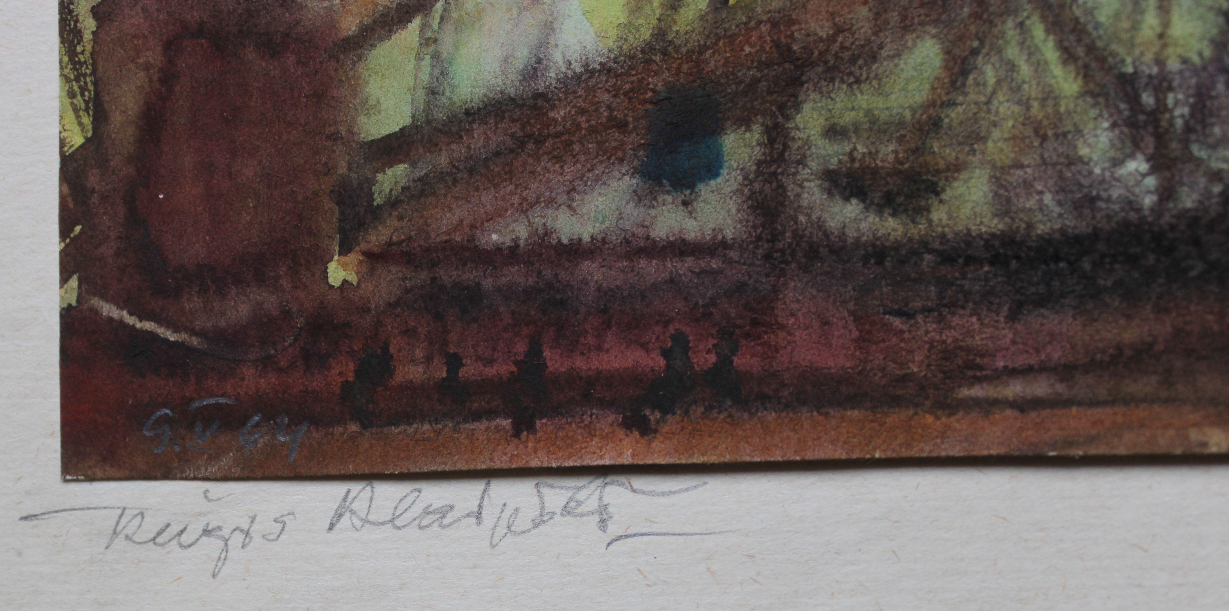 Ship. 1964. Watercolor on paper 13, 5x20, 5 cm - Impressionist Painting by Dzidra Ezergaile