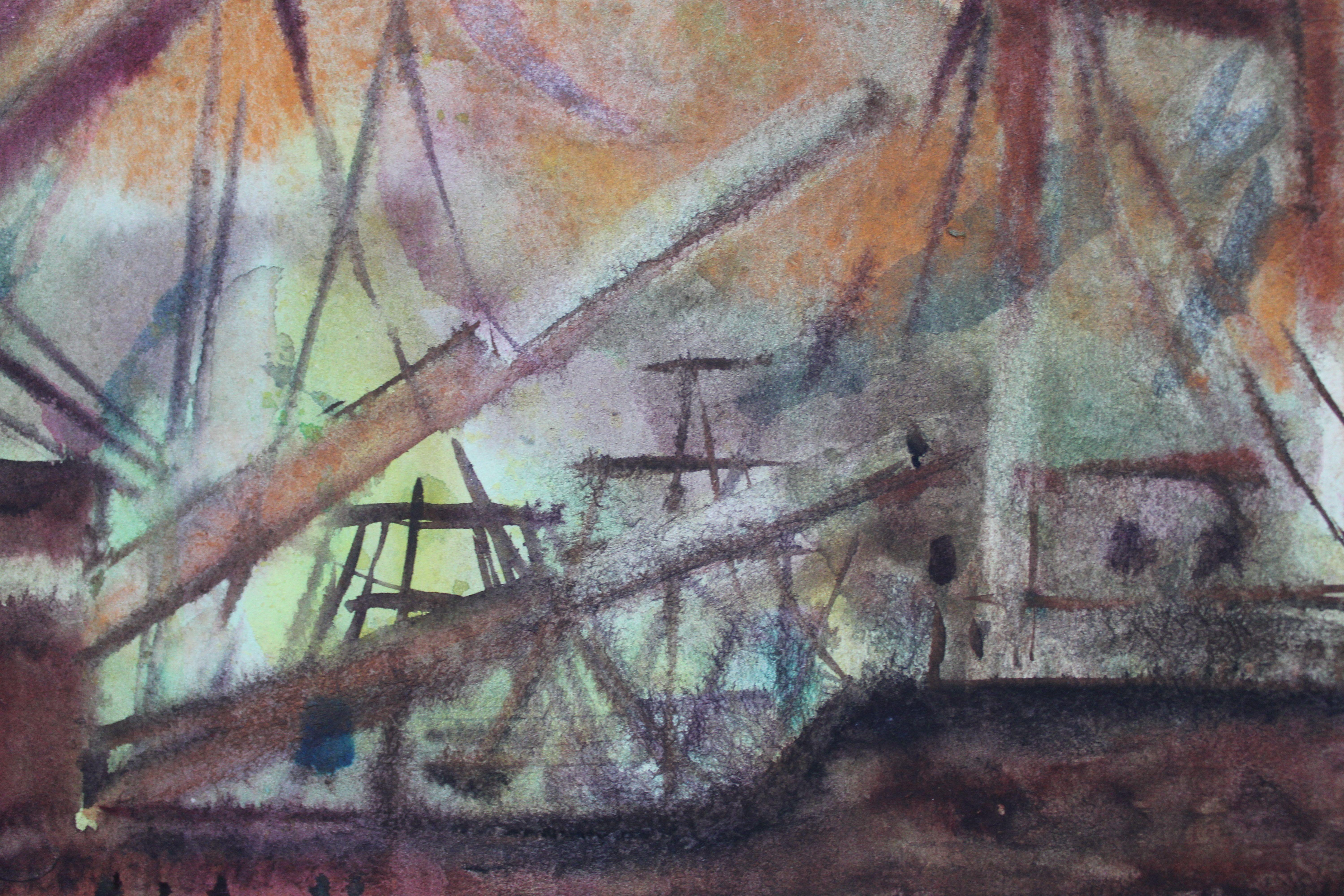 Ship. 1964. Watercolor on paper 13, 5x20, 5 cm For Sale 1