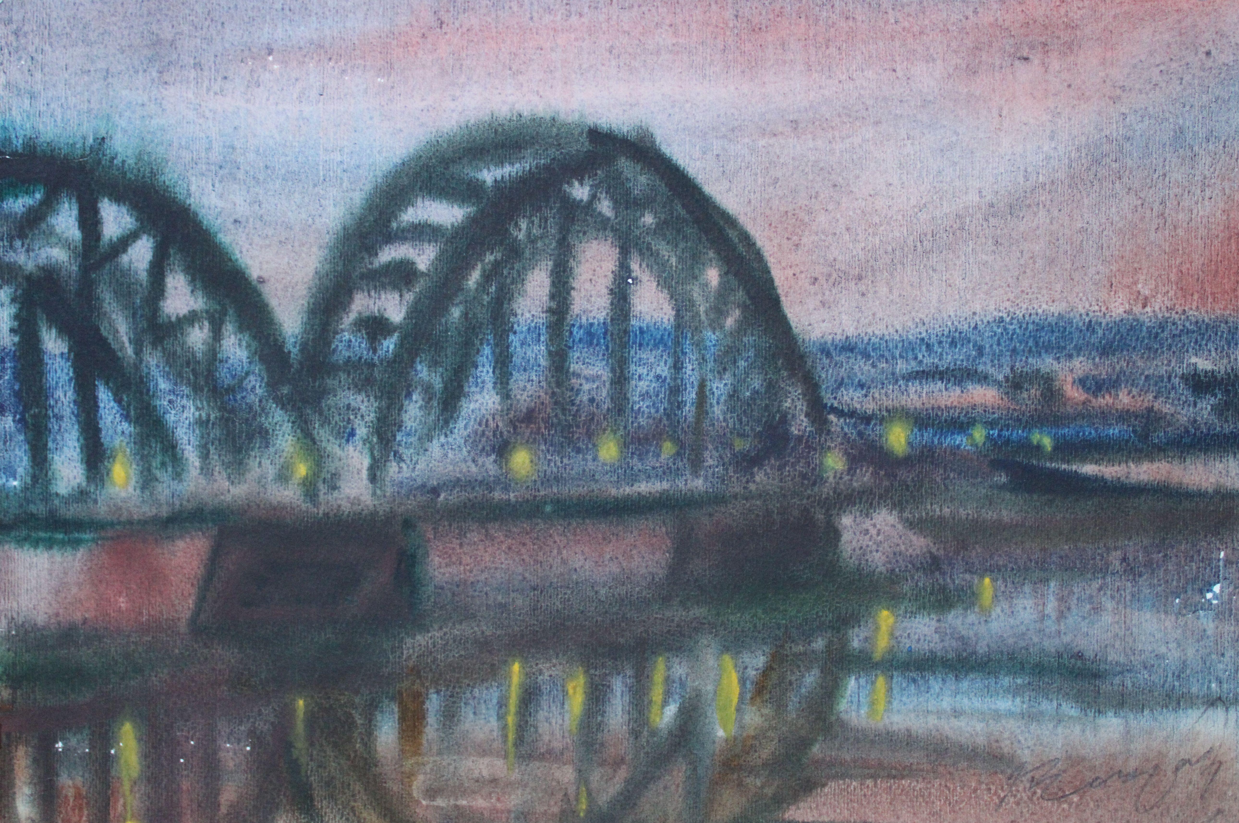 Dzidra Ezergaile Landscape Painting - Railway bridge. 1968. Paper, watercolor, 23.5x35 cm