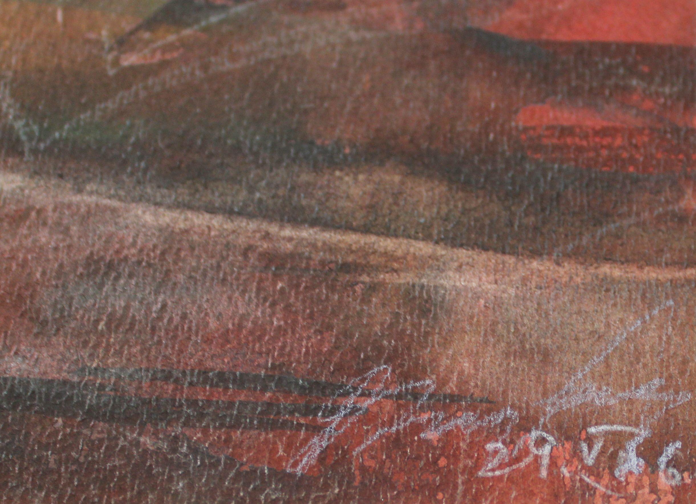 Scharlachroter Sonnenuntergang. Bilateral. Papier, Aquarell, 26,5x35 cm – Art von Dzidra Ezergaile