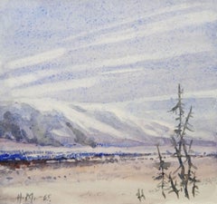 Paysage avec montagnes  1965, papier/aquarelle, 17,5x18,5 cm