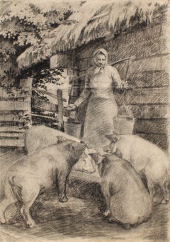 At the trough  Paper, charcoal, 51.5x34.5cm