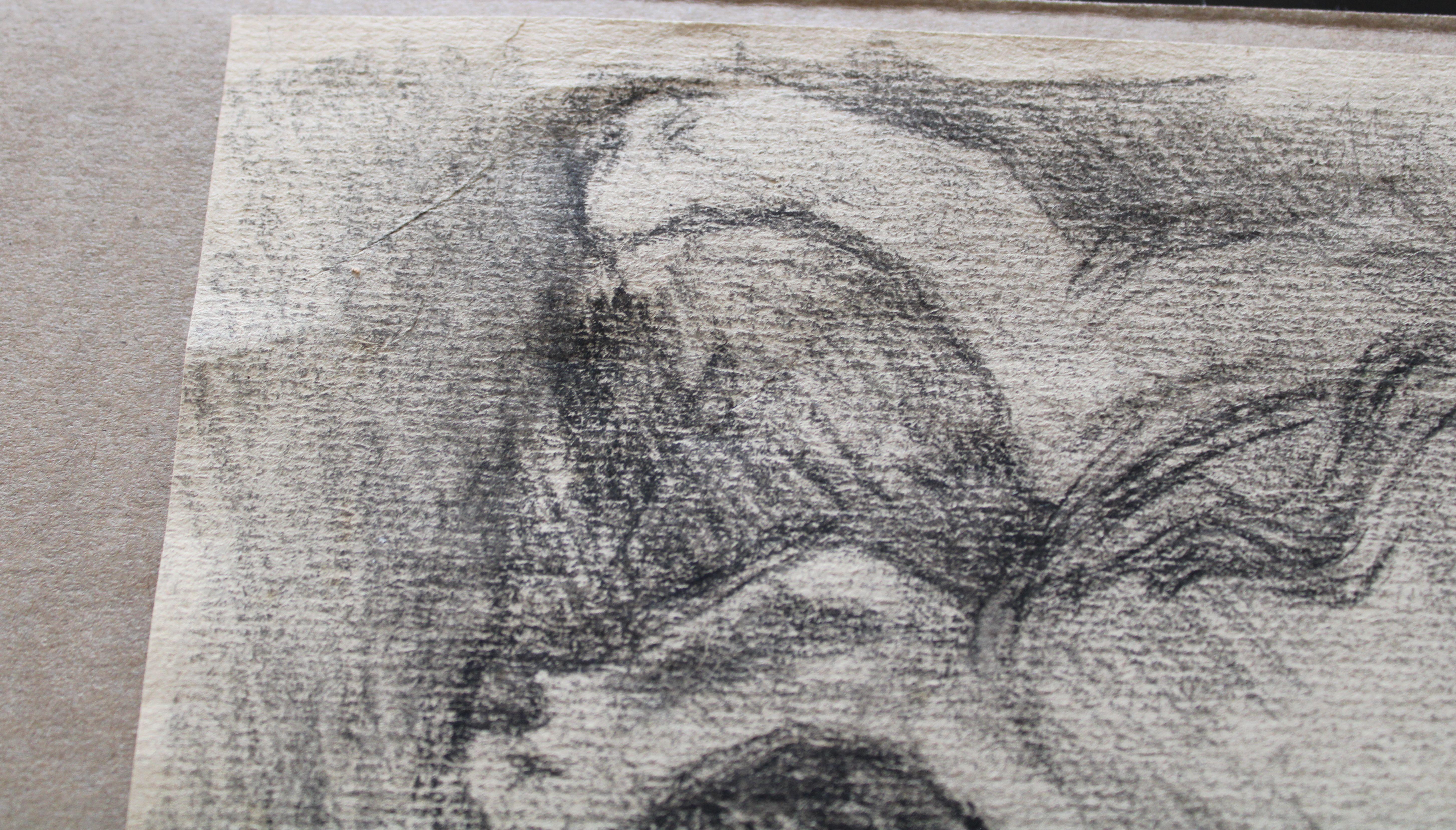 At the trough  Paper, charcoal, 51.5x34.5cm For Sale 5