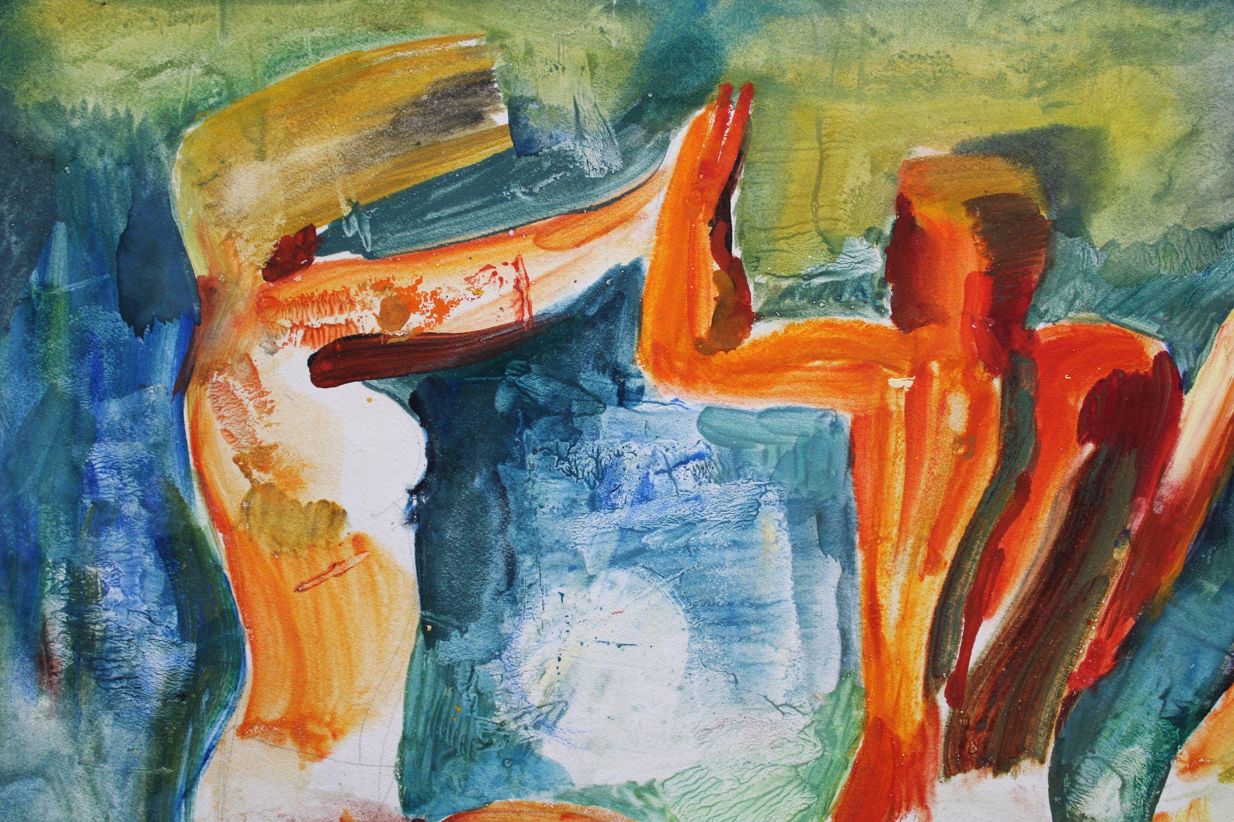 Tänze. 1971. Papier-/Wasserfarbe. 56x76 cm – Art von Malda Muizule