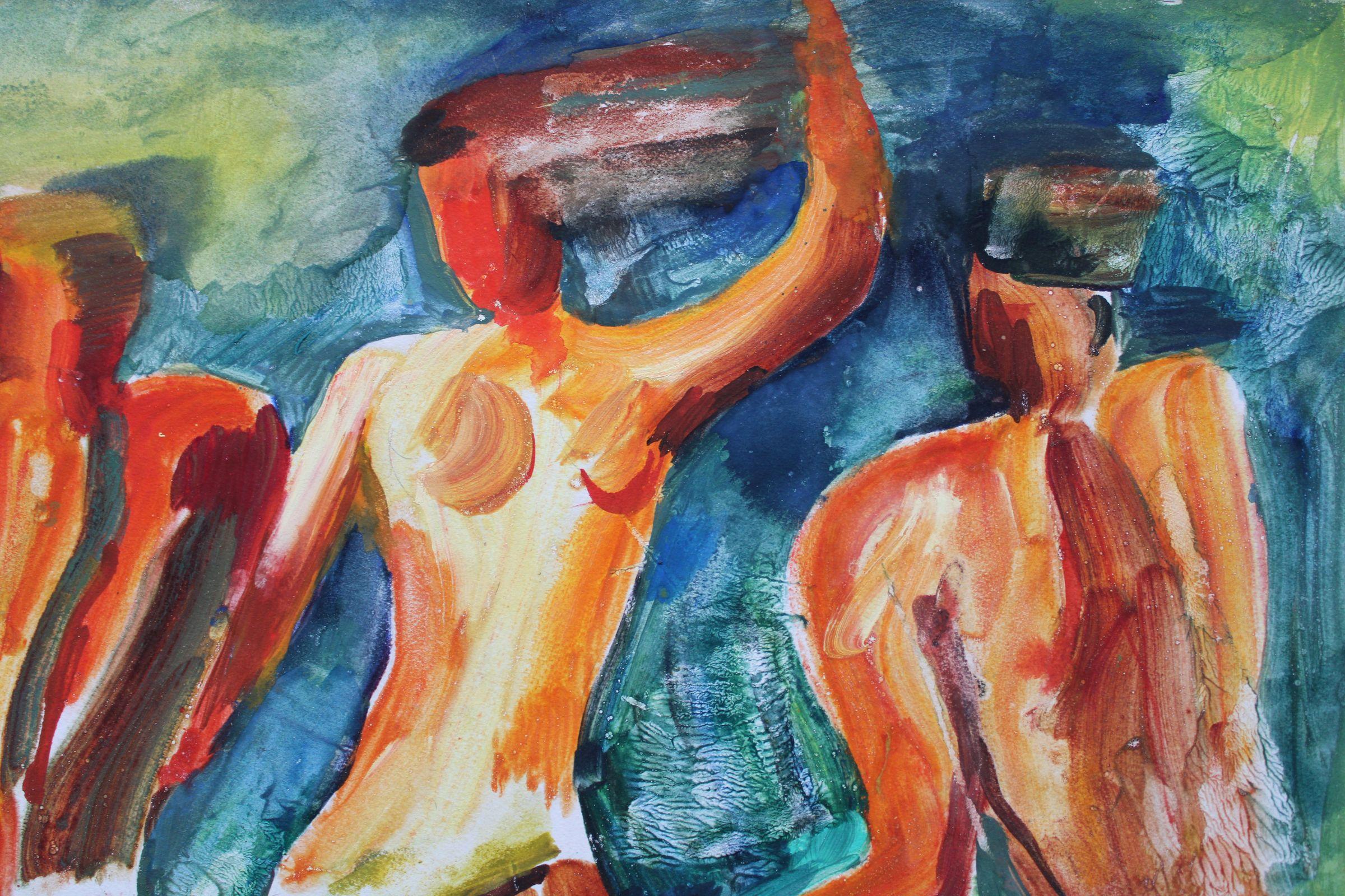 Tänze. 1971. Papier-/Wasserfarbe. 56x76 cm (Postmoderne), Art, von Malda Muizule
