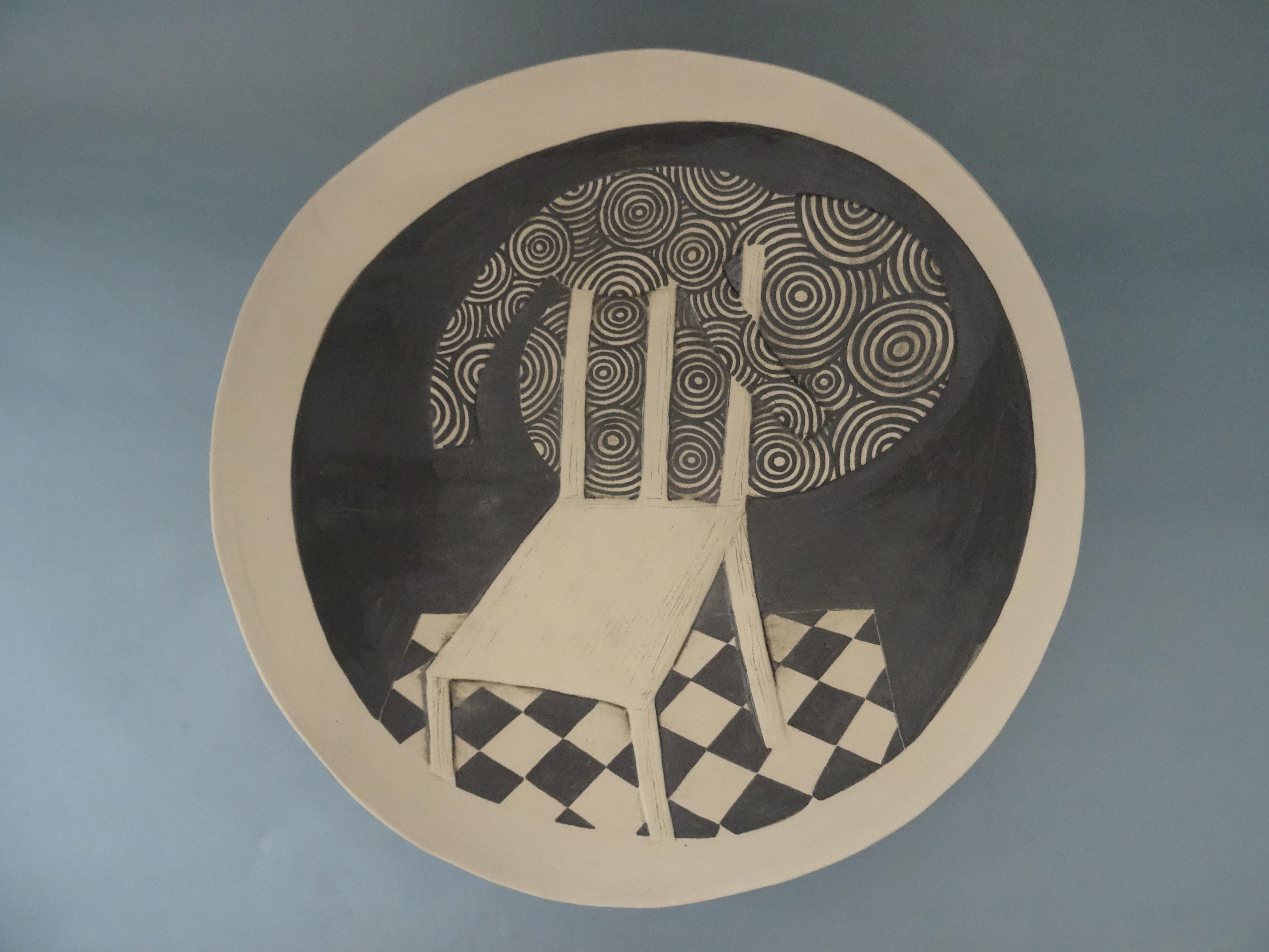 Plate from stone mass Chair with dress d 36 cm - Art by Inese Margevica 