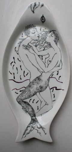  Water  2009, painted porcelain plate, 39х19х2.5 cm