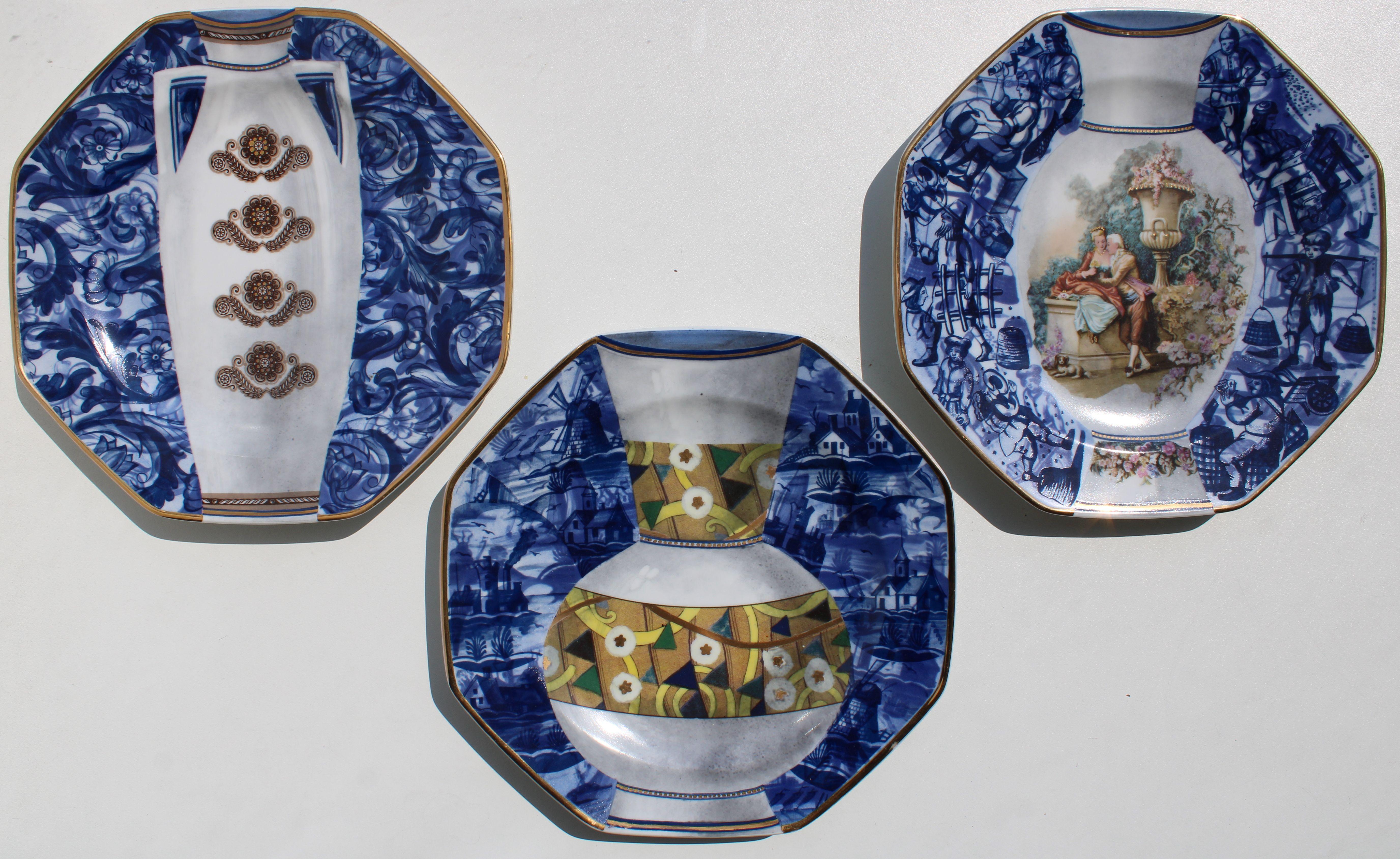 Plates with the motive of Holland  Porcelain, diam. 31 cm (3 pieces set) - Sculpture by Inese Brants