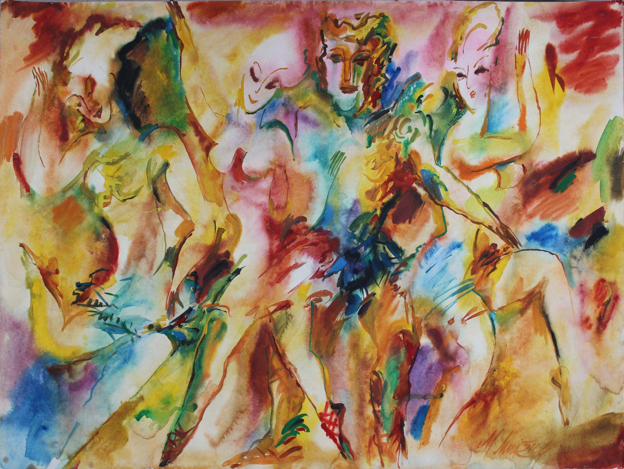 Malda Muizule Figurative Art - Dances. Paper, watercolor, 59x83.5 cm