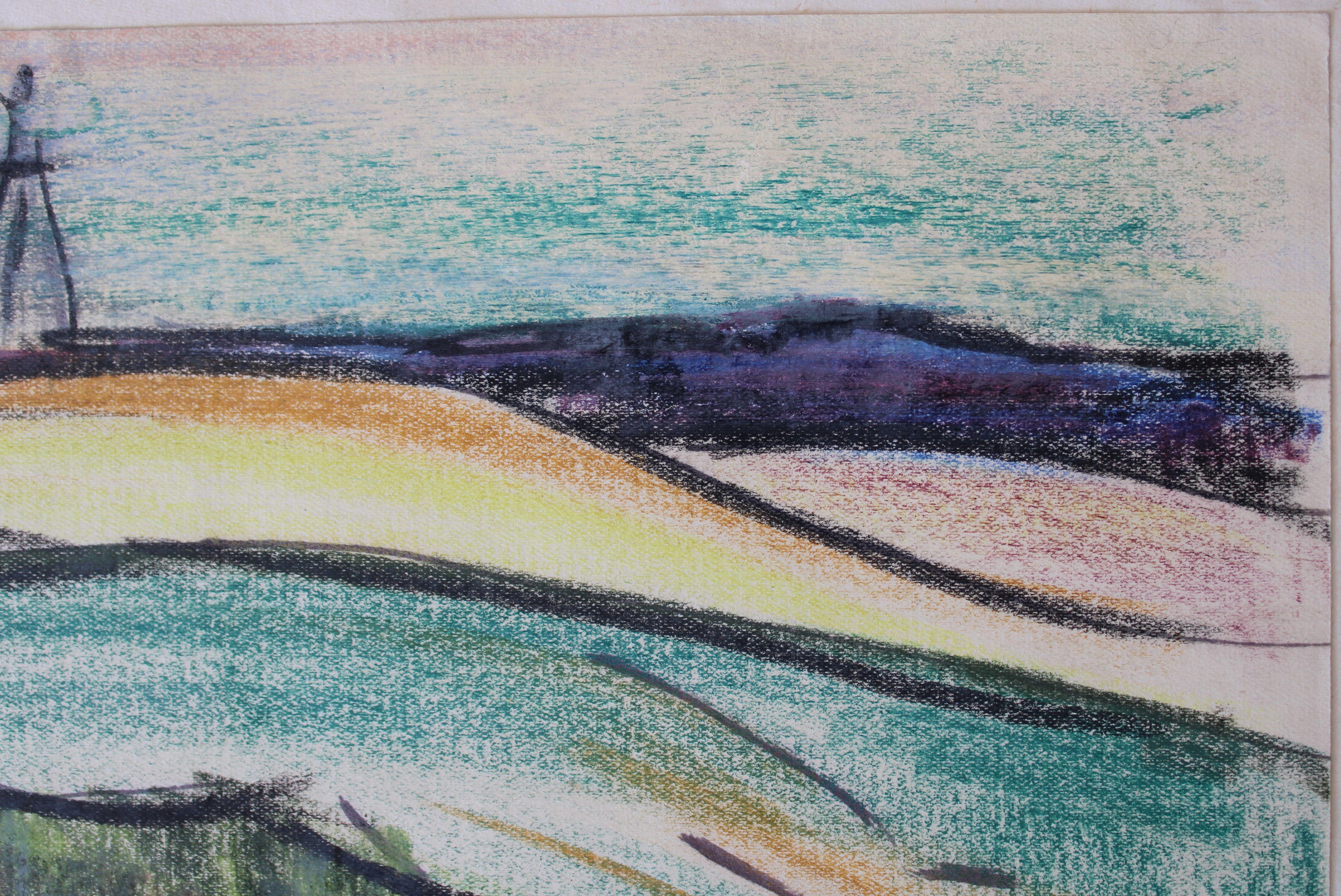 The countryside. 1970. Paper, crayons, 24.5x32 cm For Sale 1
