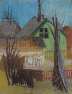 In the yard  1950. Pastel on paper, 65x49.5 cm