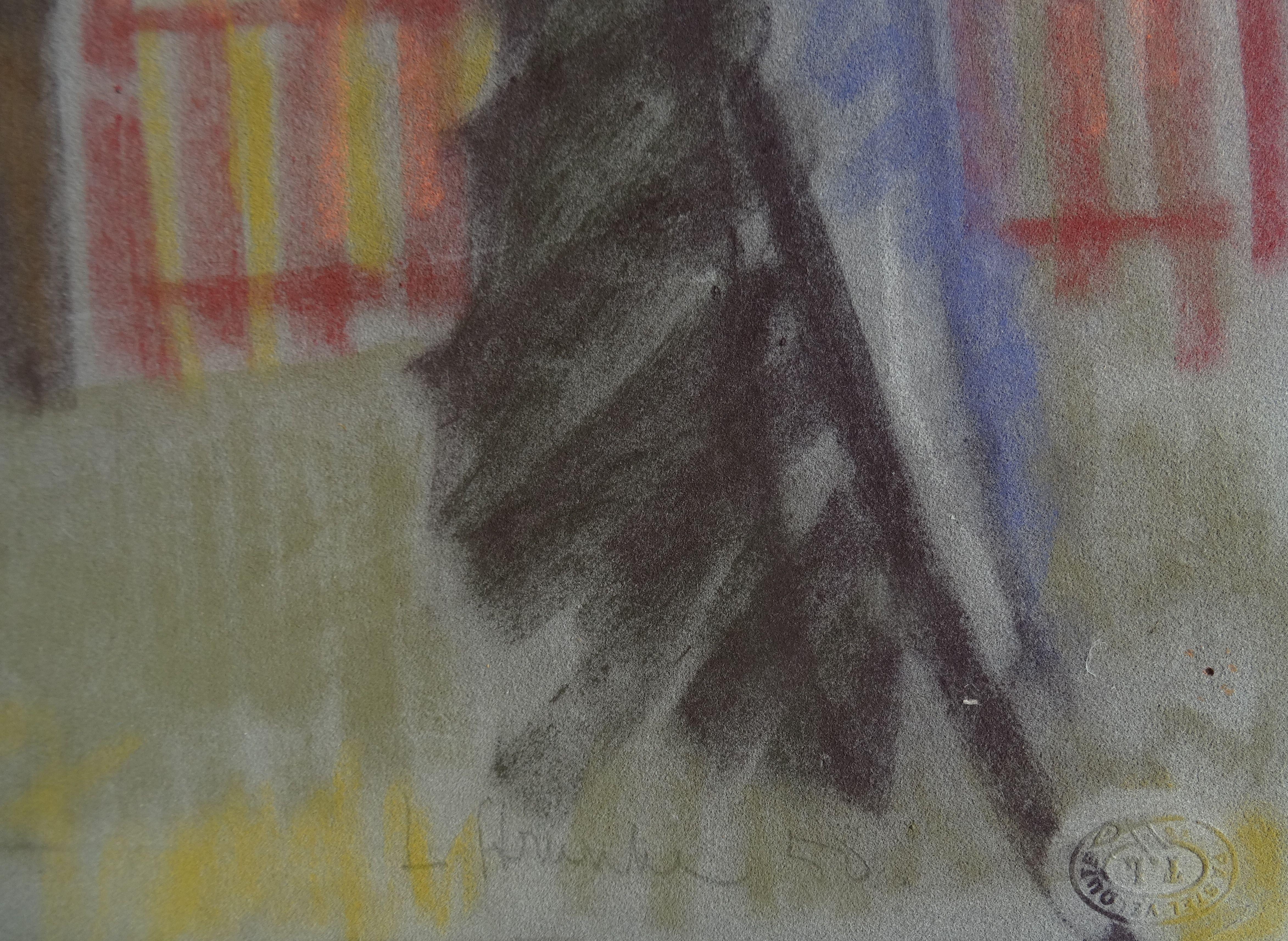 In the yard  1950. Pastel on paper, 65x49.5 cm - Art by Laris Strunke