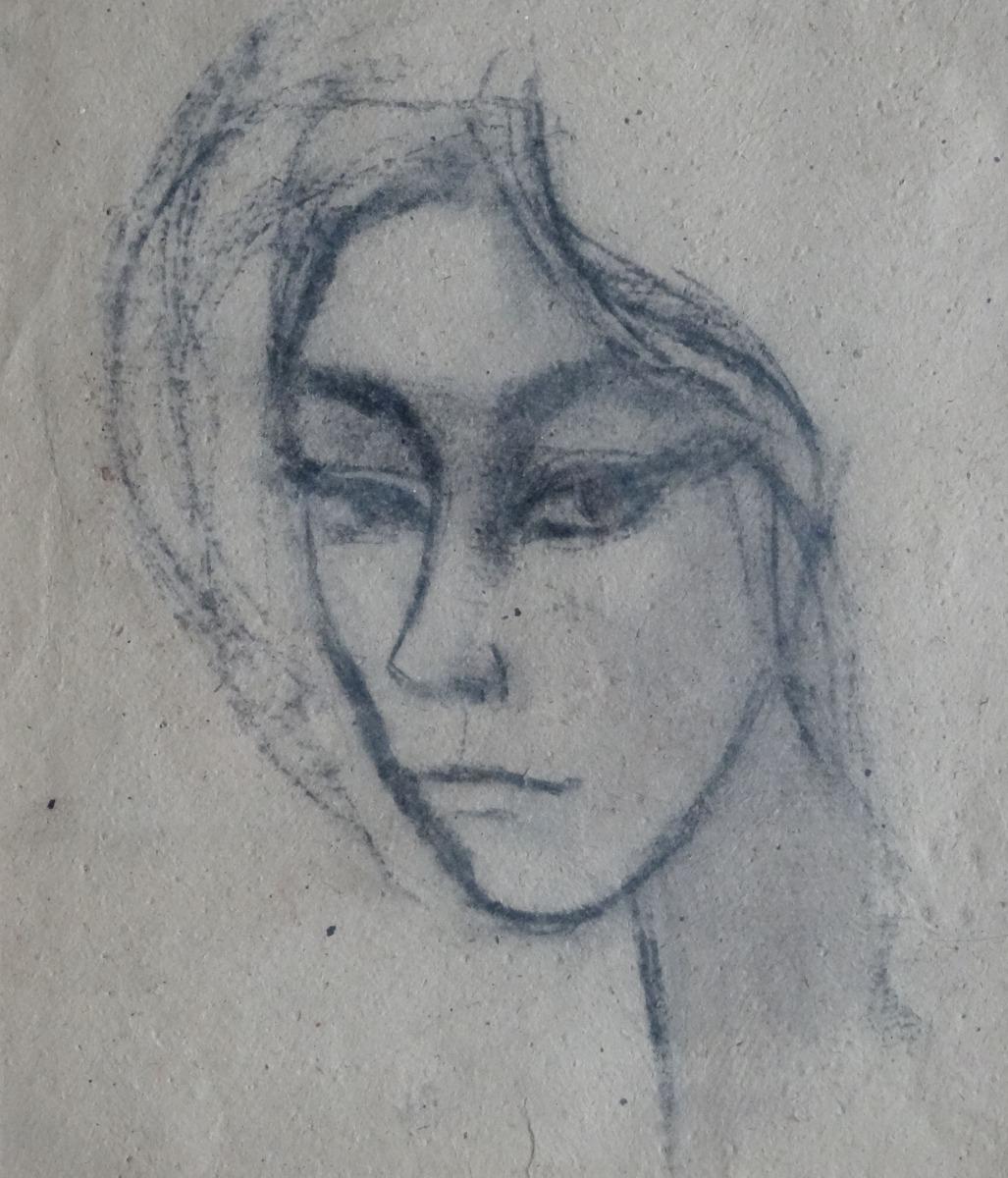 Laimdots Murnieks Figurative Art - Portrait  1957, paper, charcoal, 36x31 cm