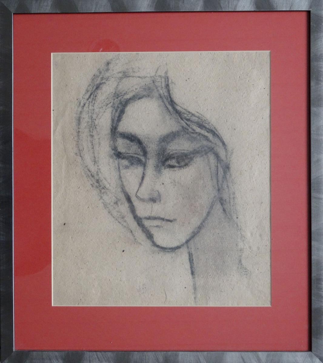 Portrait  1957, paper, charcoal, 36x31 cm - Art by Laimdots Murnieks