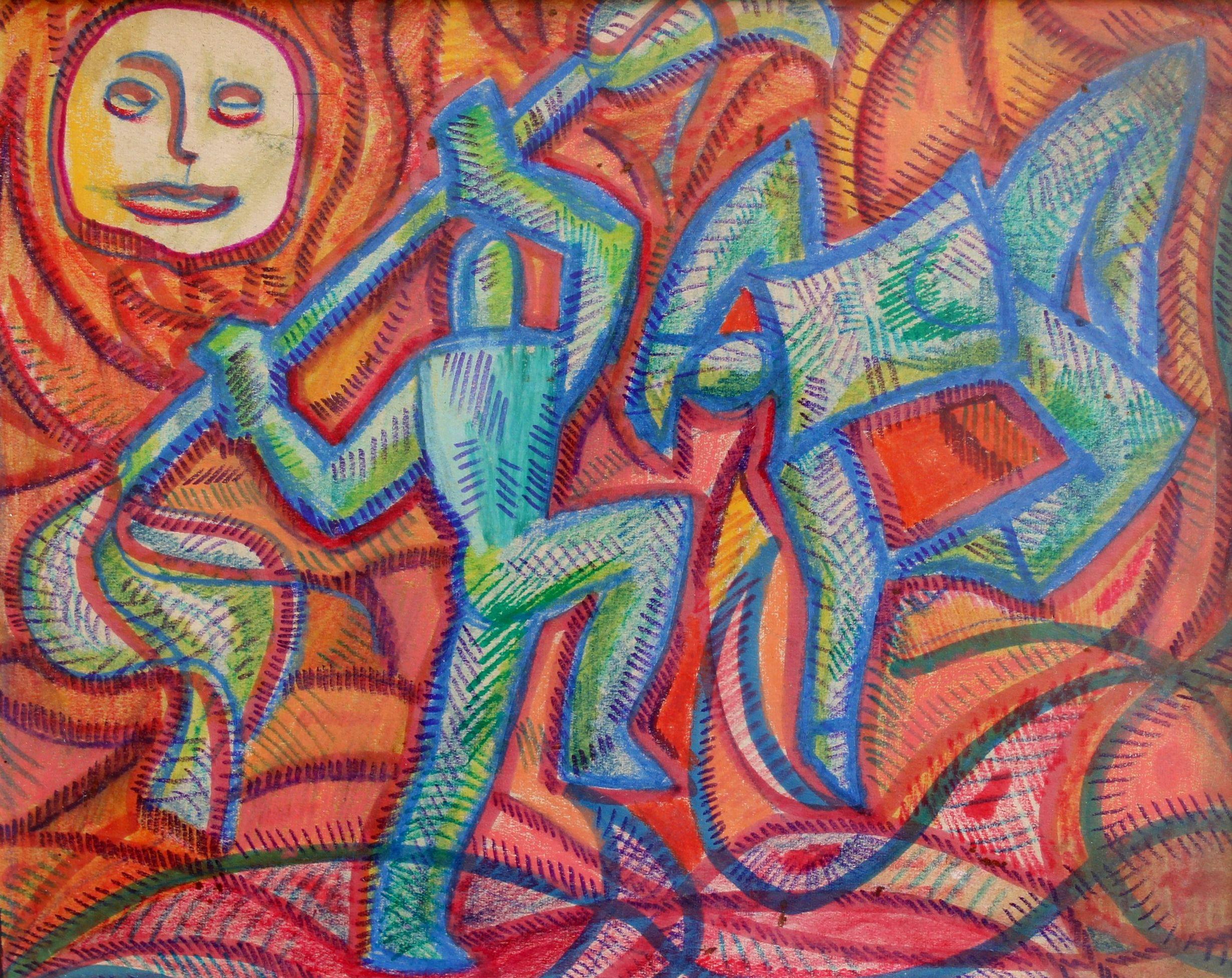 Lidija Auza Figurative Art - Dance  Paper, mixed media, 21x26.5 cm