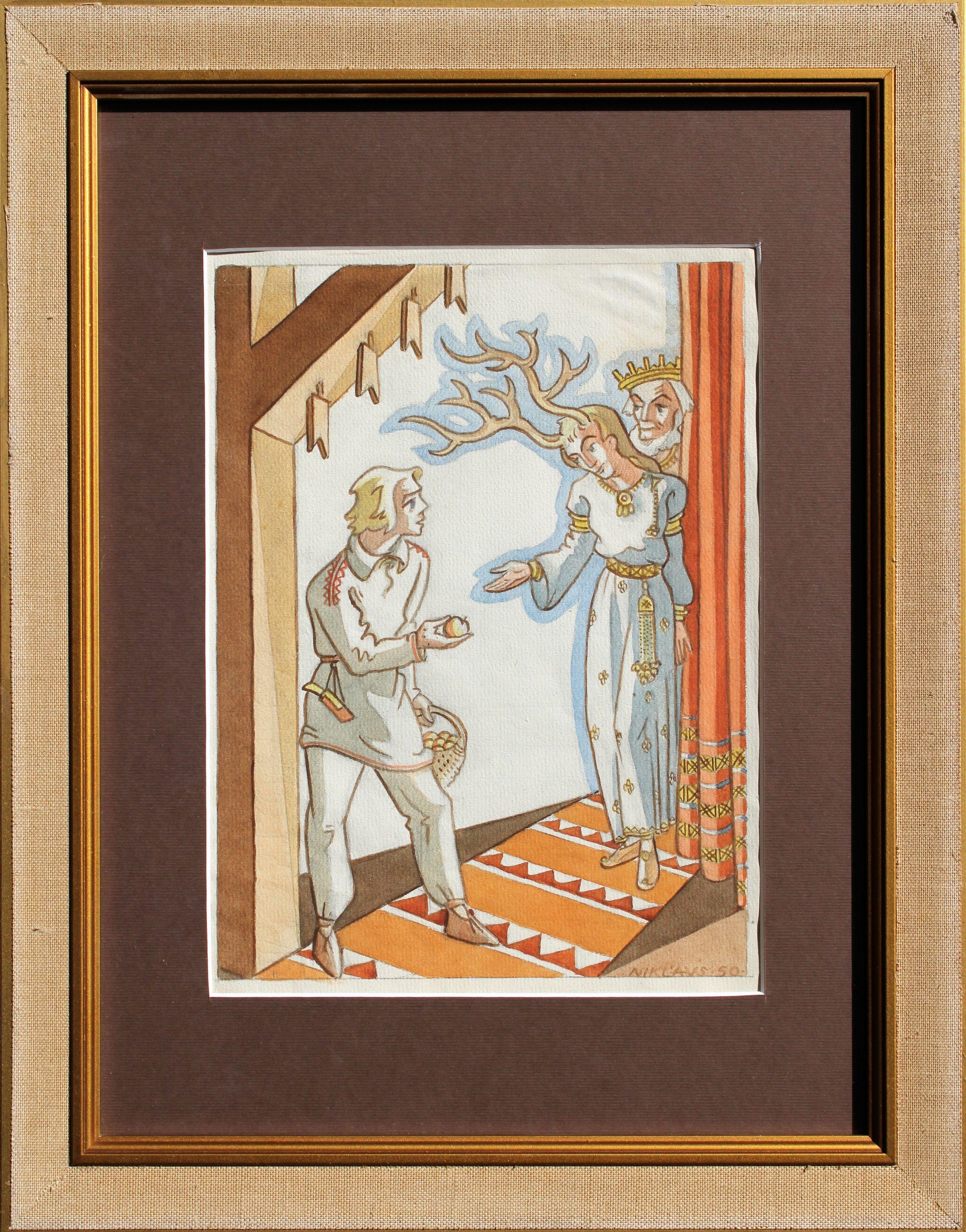 Fairy tale. 1950. Paper, watercolor, 26, 5 x 19, 5 cm For Sale 1