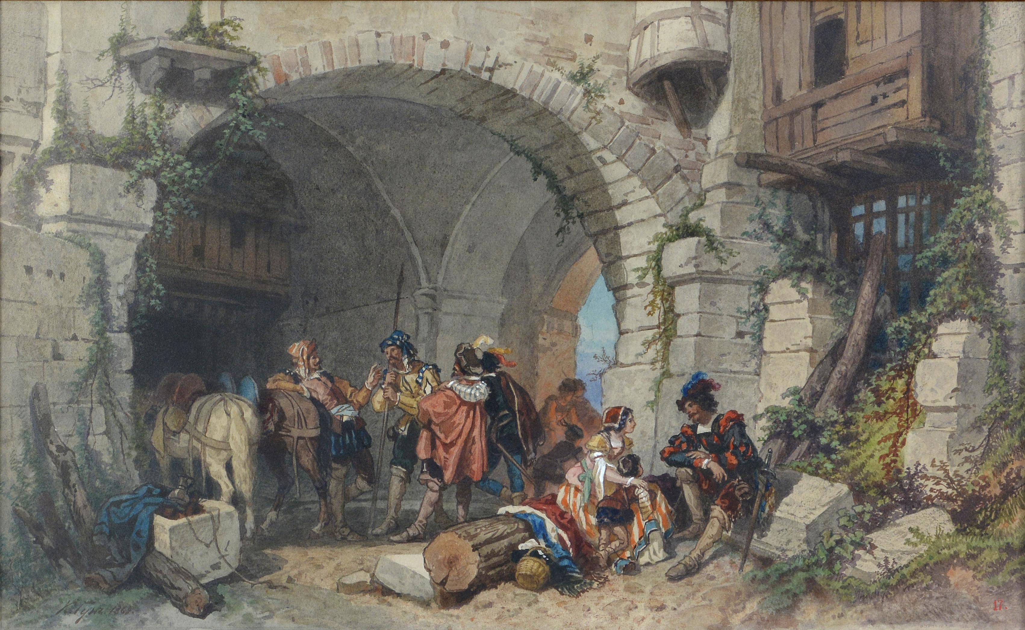 In the yard. 1869, aquarelle sur papier, 30, 5 x 47, 5 cm