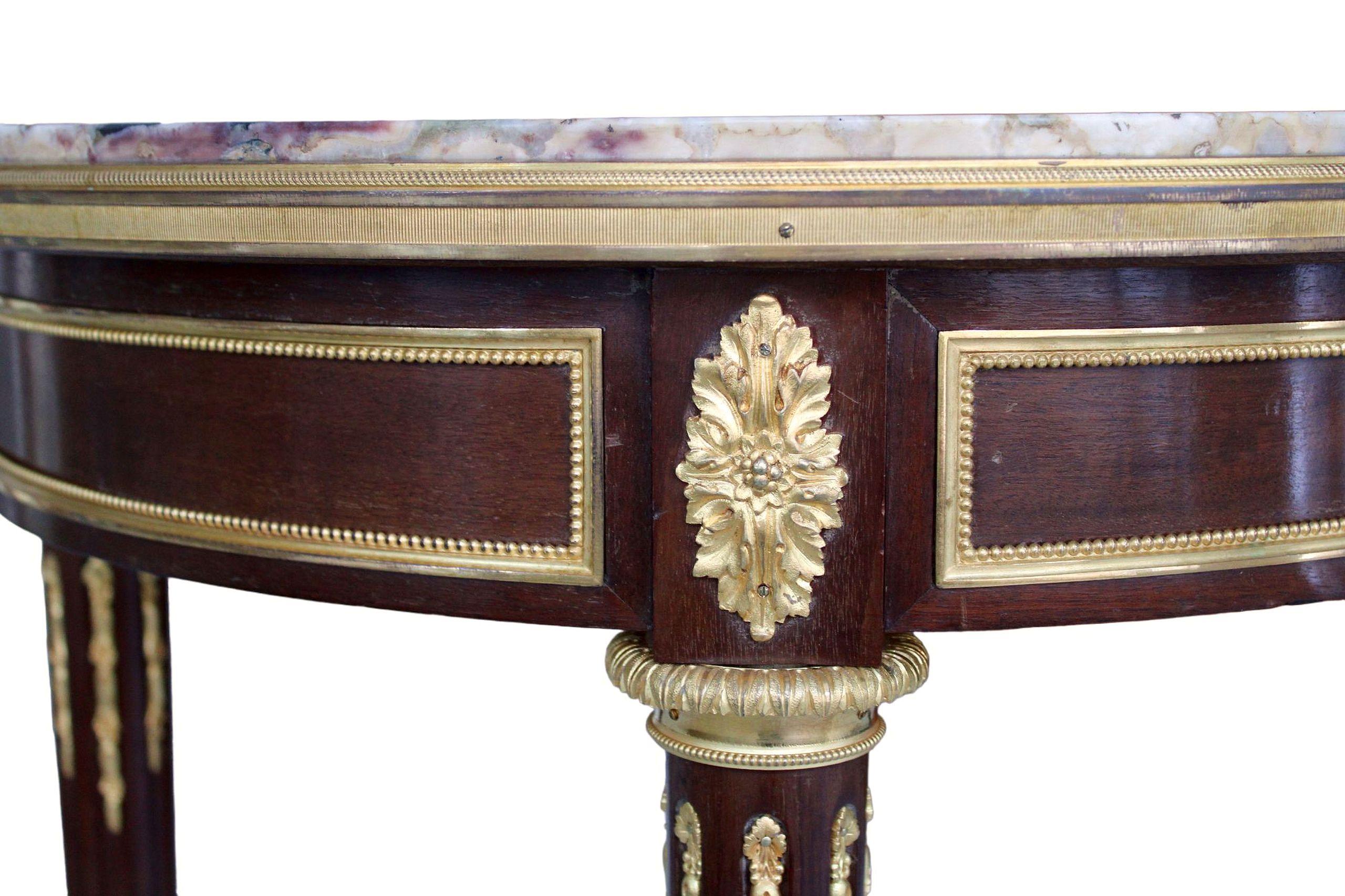 Francis Linke - Table, oak, mahogany, marble, gilded bronze, h 75.5 cm; d 59 cm For Sale 2