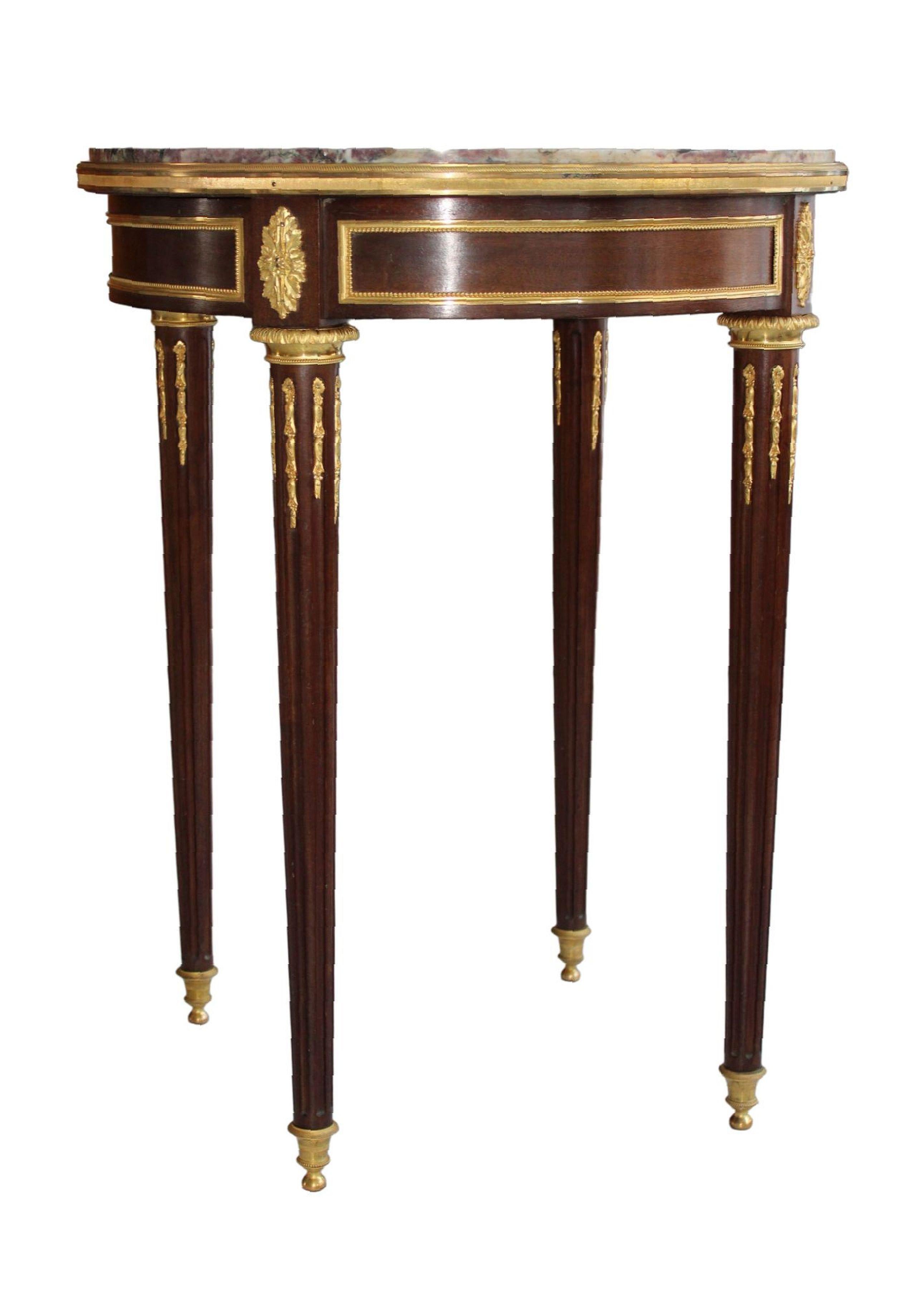 Francis Linke - Tisch, Eiche, Mahagoni, Marmor, vergoldete Bronze, H 75,5 cm; T 59 cm im Angebot 5