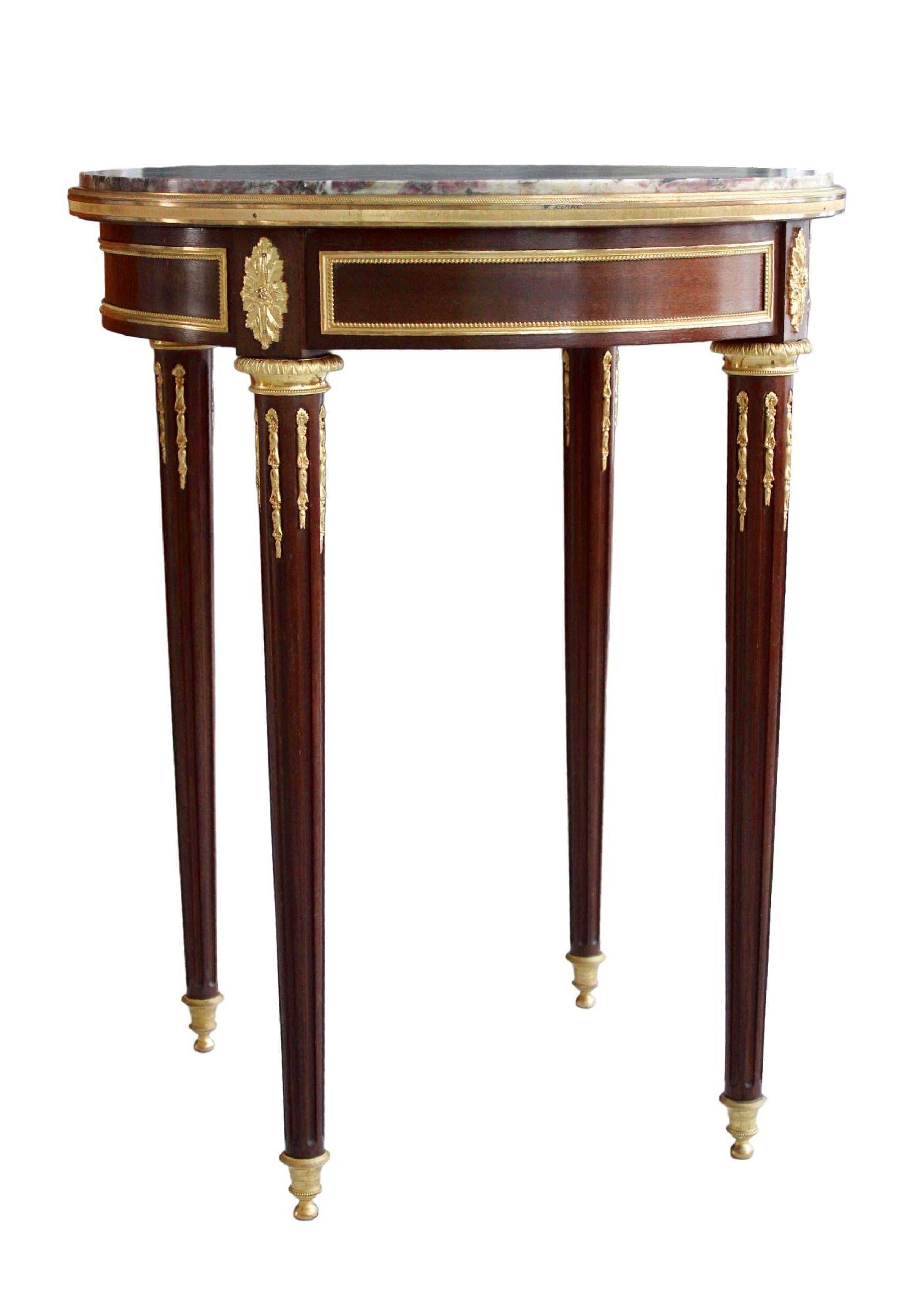 Francis Linke - Table, oak, mahogany, marble, gilded bronze, h 75.5 cm; d 59 cm For Sale 4