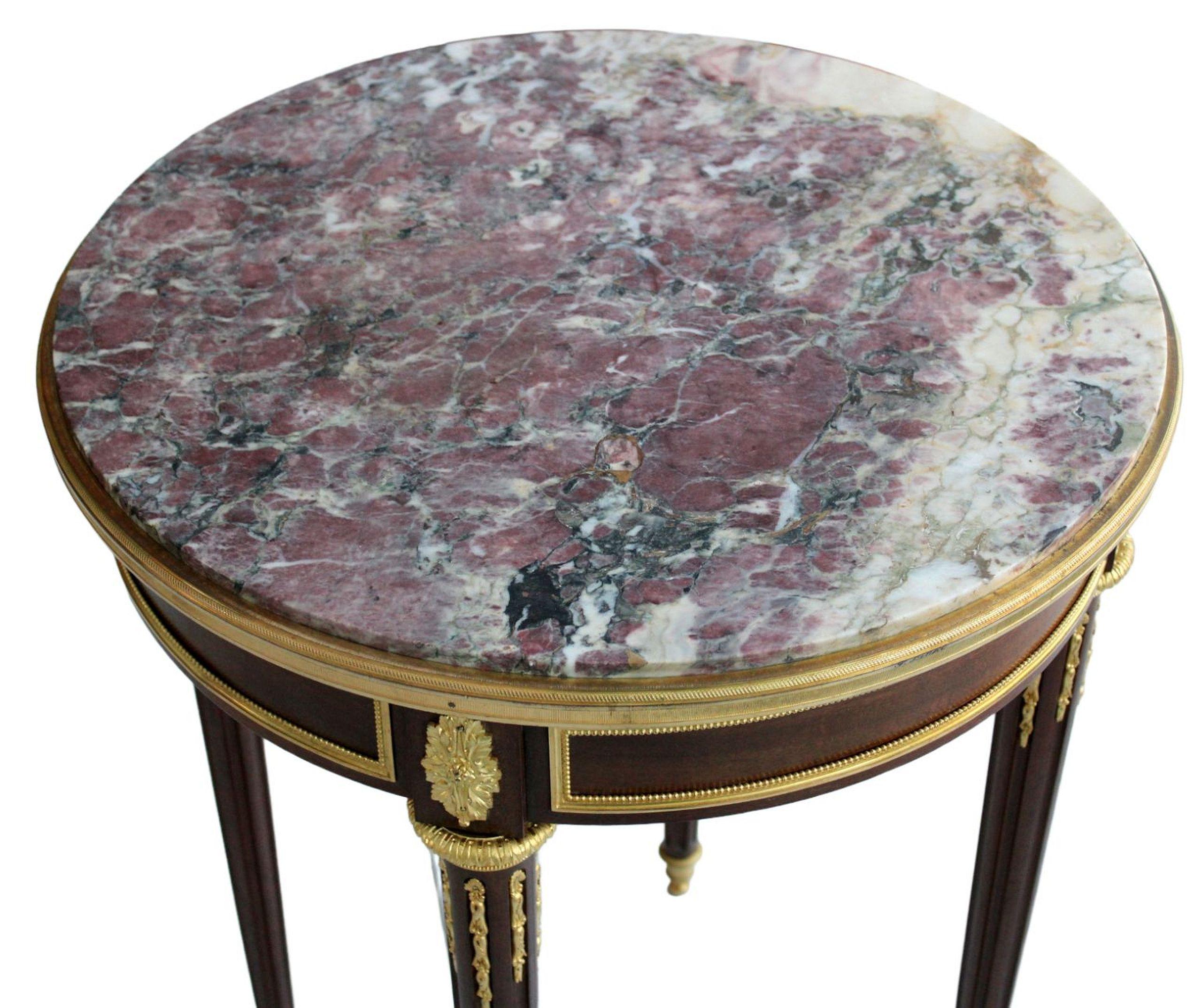 Francis Linke - Table, Oak, acajou, marbre, bronze doré, h 75,5 cm ; d 59 cm en vente 6