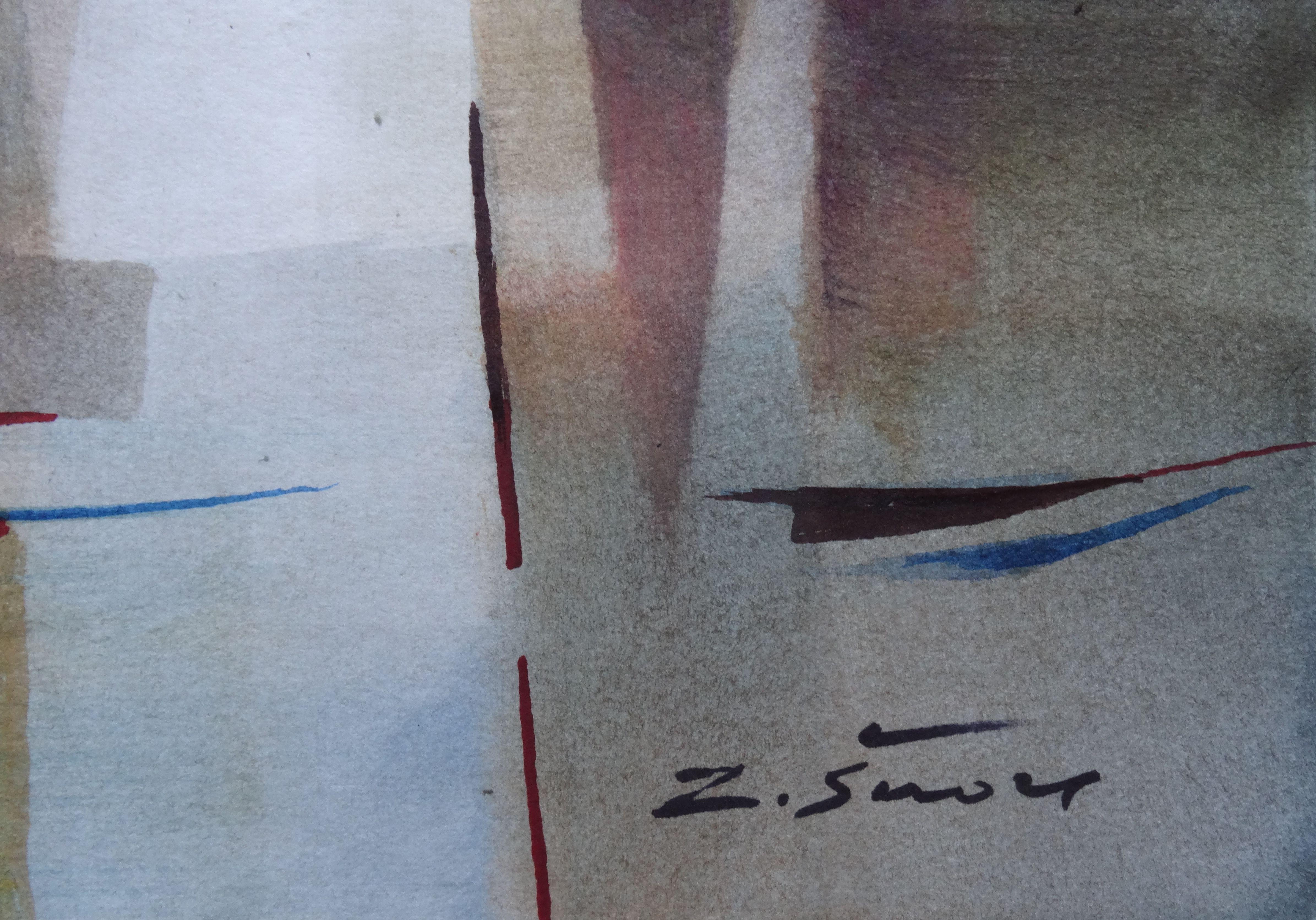 Weiße Segelboote. Aquarell auf Papier, 29,5x41,5 cm – Painting von Zigmunds Snore 