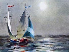 Segelboote I. Aquarell auf Papier, 18x24 cm