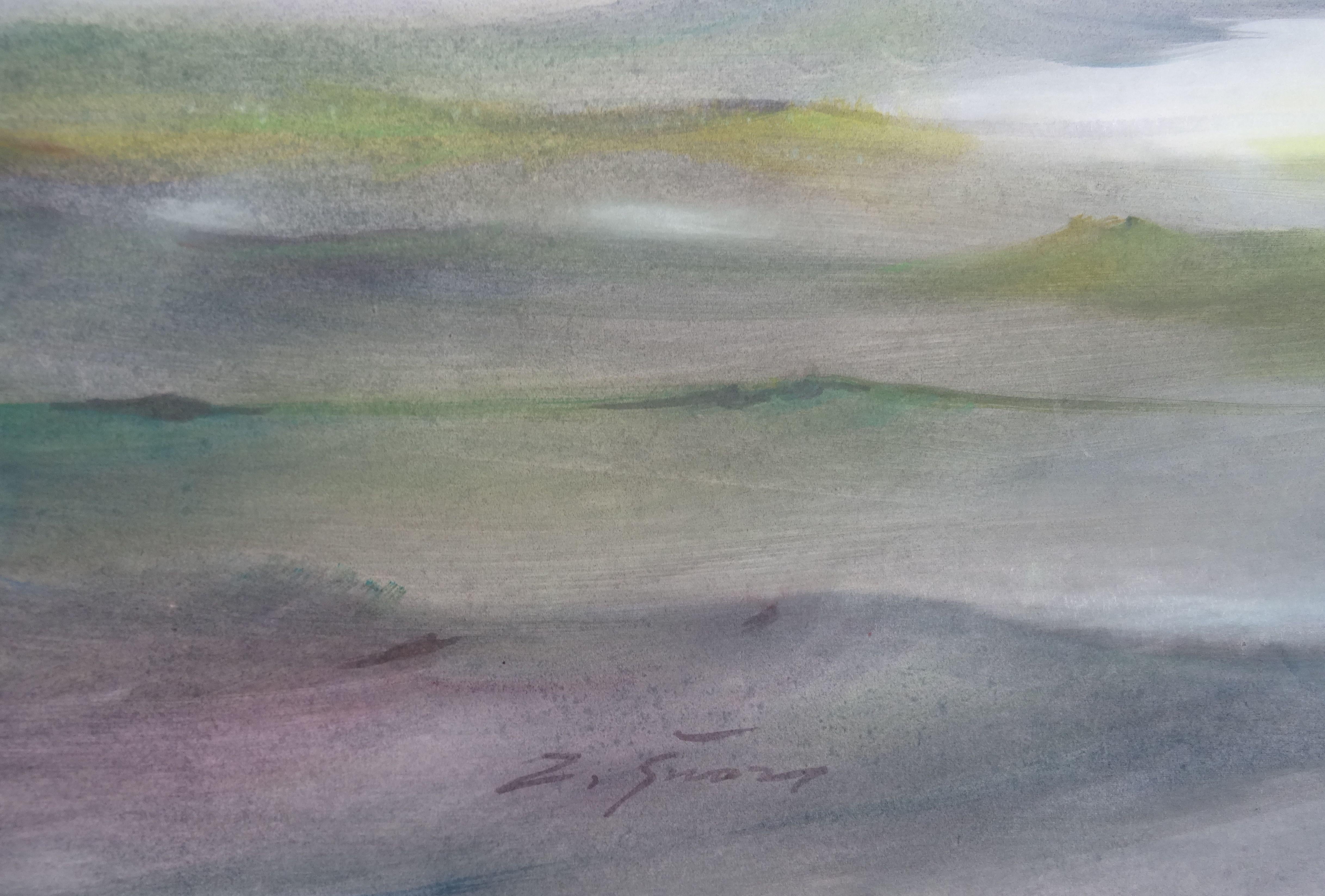 Waves. Watercolor, paper, 55 x 93 cm - Painting by Zigmunds Snore 