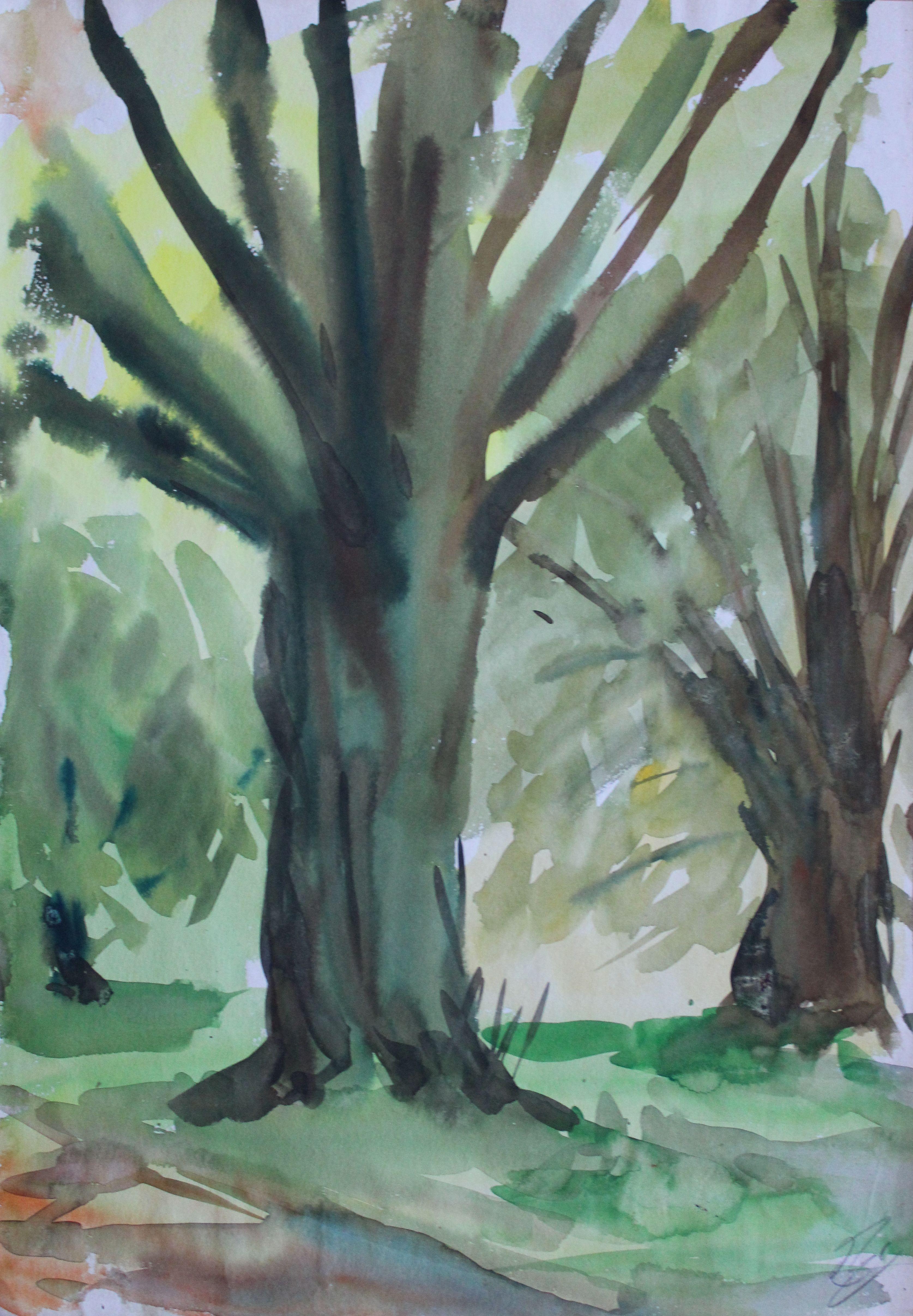 Dzidra Ezergaile Interior Art – Im Park. Papier, Aquarell, 42x29,5 cm