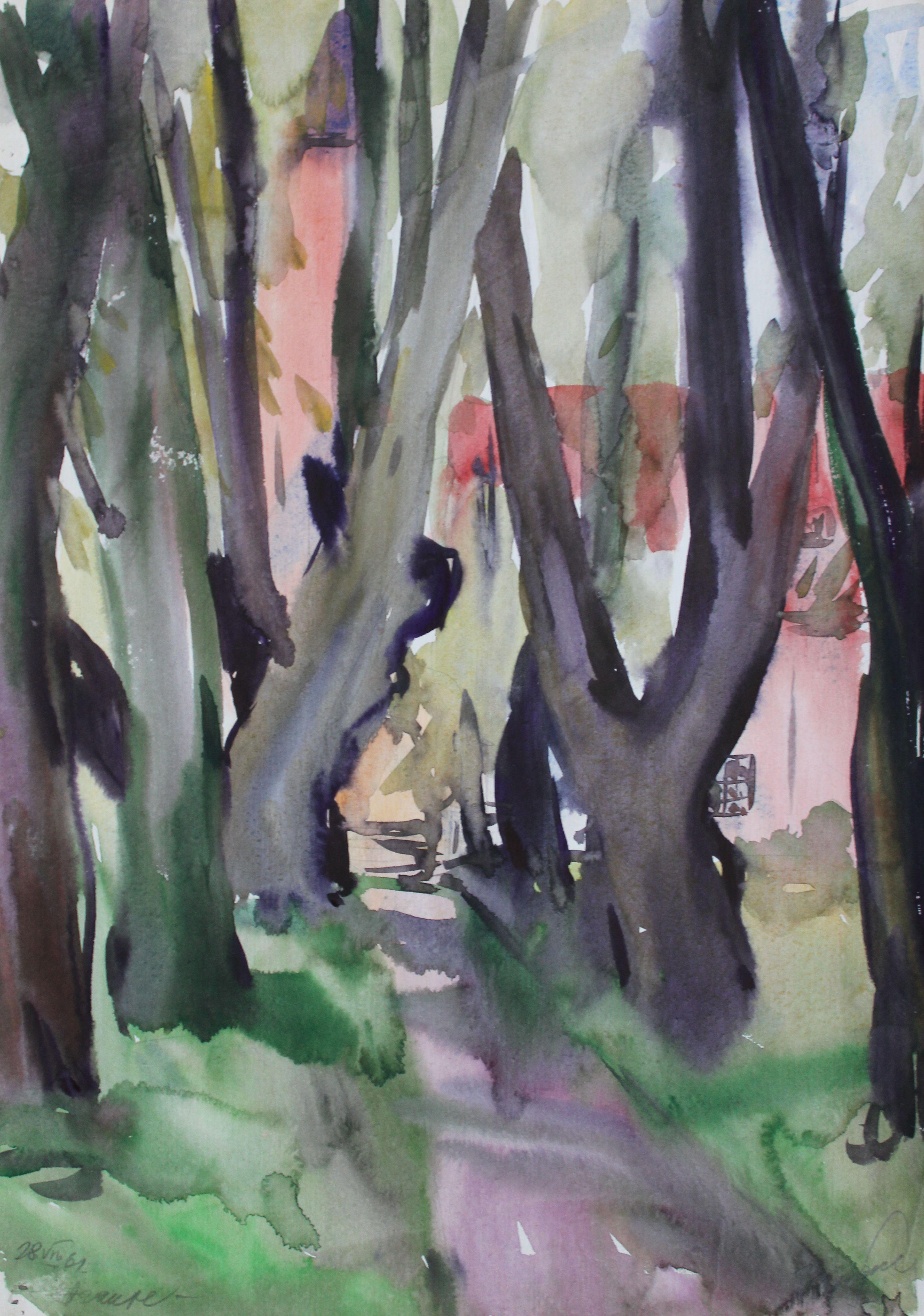 Dzidra Ezergaile Landscape Art - Alley. 1961. Paper, watercolor, 42x29.5 cm