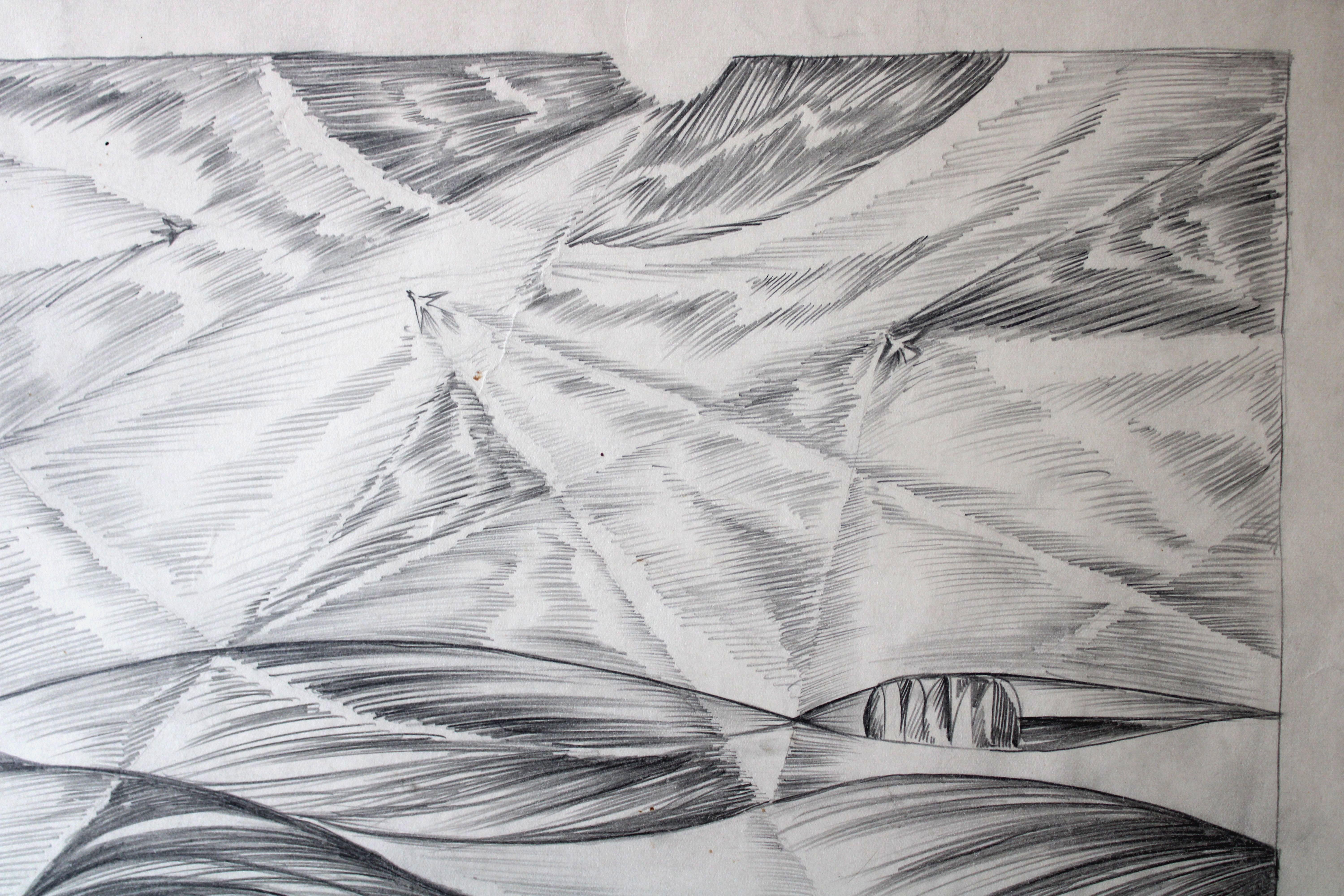 Swallows by the water. 1976, Papier, Bleistift, 45. 5 x 40. 5 cm im Angebot 1