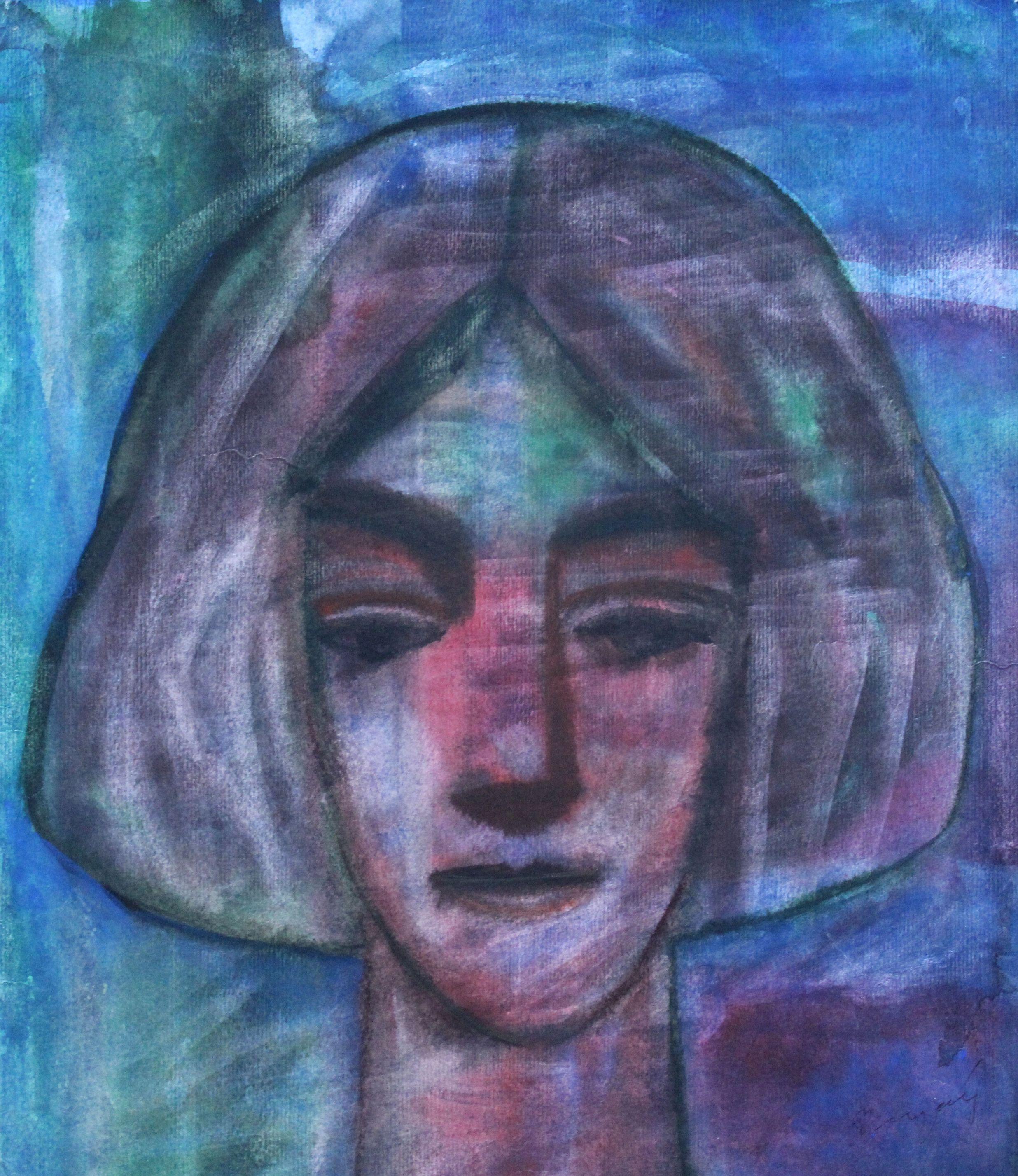 Dzidra Ezergaile Figurative Art - Portrait. Watercolor on paper, 42x37 cm