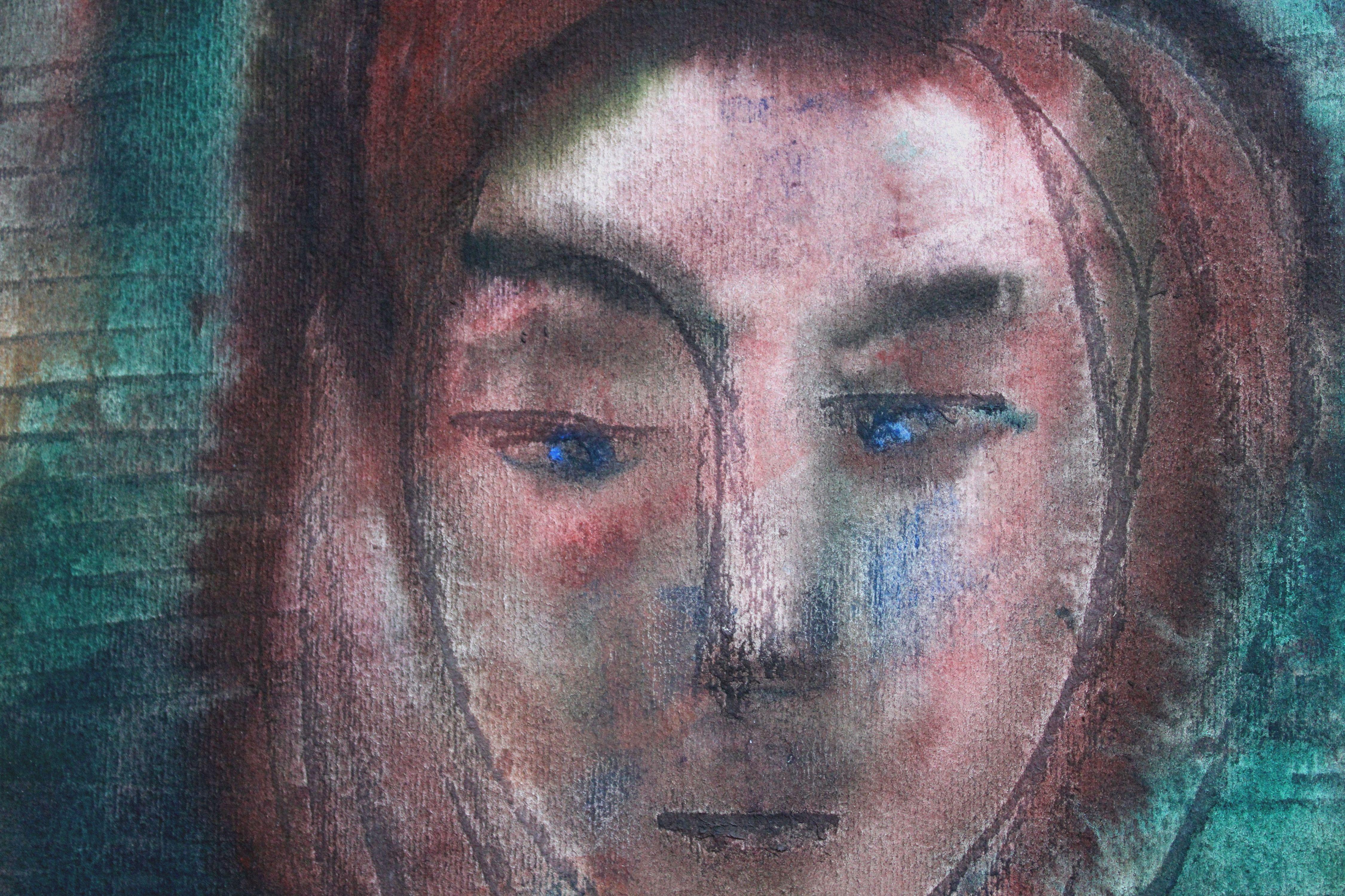 Portrait. 1966. watercolor on paper, 35.5x30 cm - Realist Art by Dzidra Ezergaile