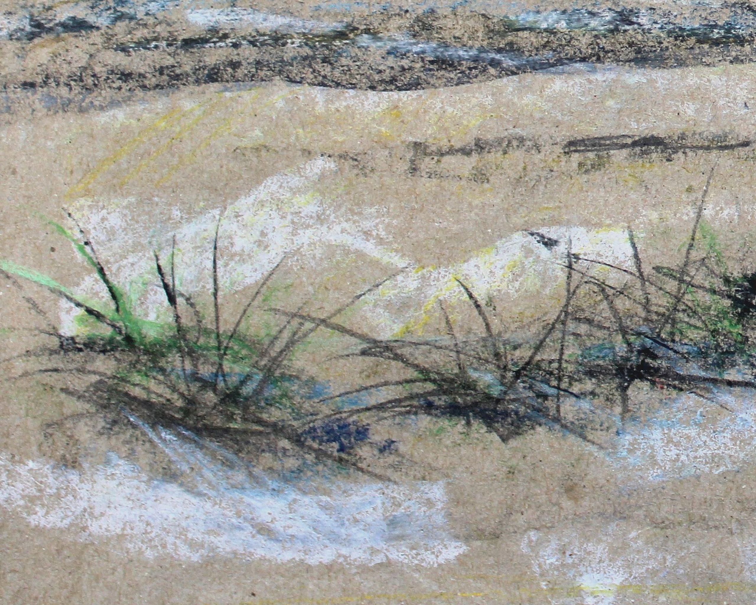 By the sea. Paper, pastel 27x33 cm - Gray Landscape Art by Victor Karnauh 