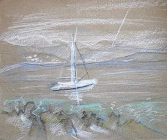 White sailboat. Paper, pastel 27x33 cm