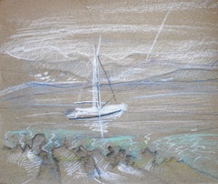 Weißes Segelboot. Papier, Pastell 27x33 cm, Papier