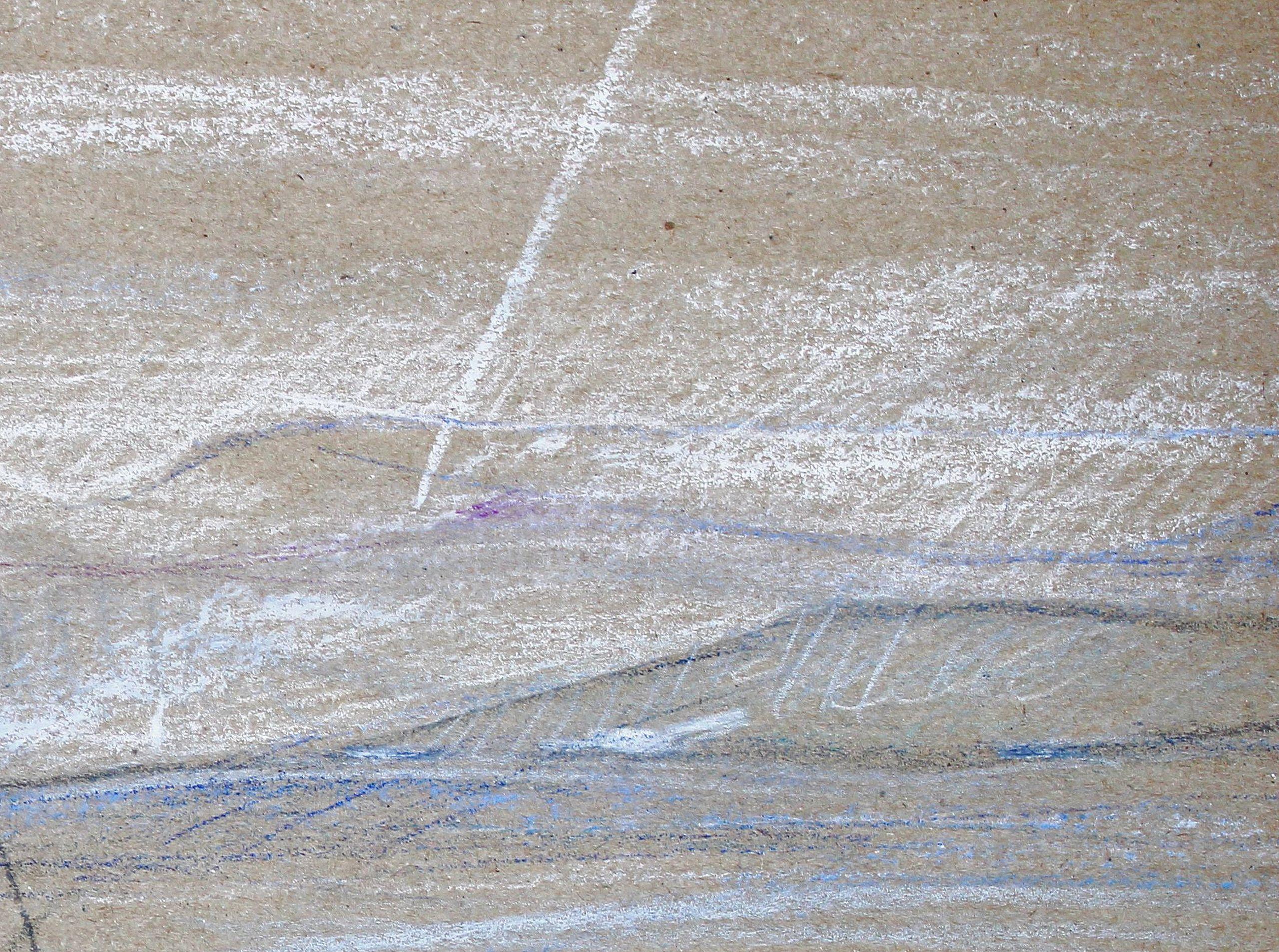 White sailboat. Paper, pastel 27x33 cm - Realist Art by Victor Karnauh 