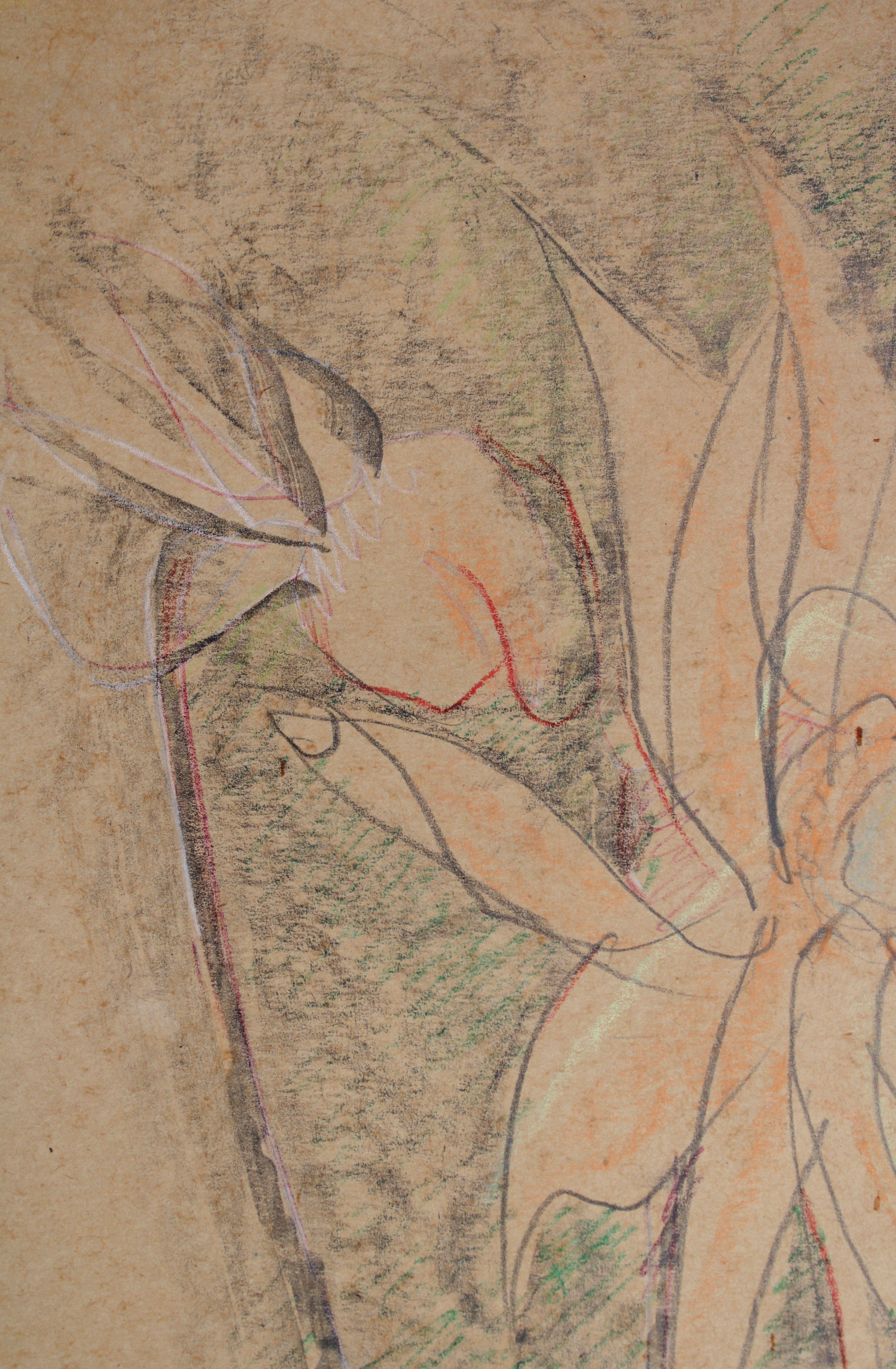 Blume. Papier, Pastell 33x27 cm (Braun), Still-Life, von Victor Karnauh 