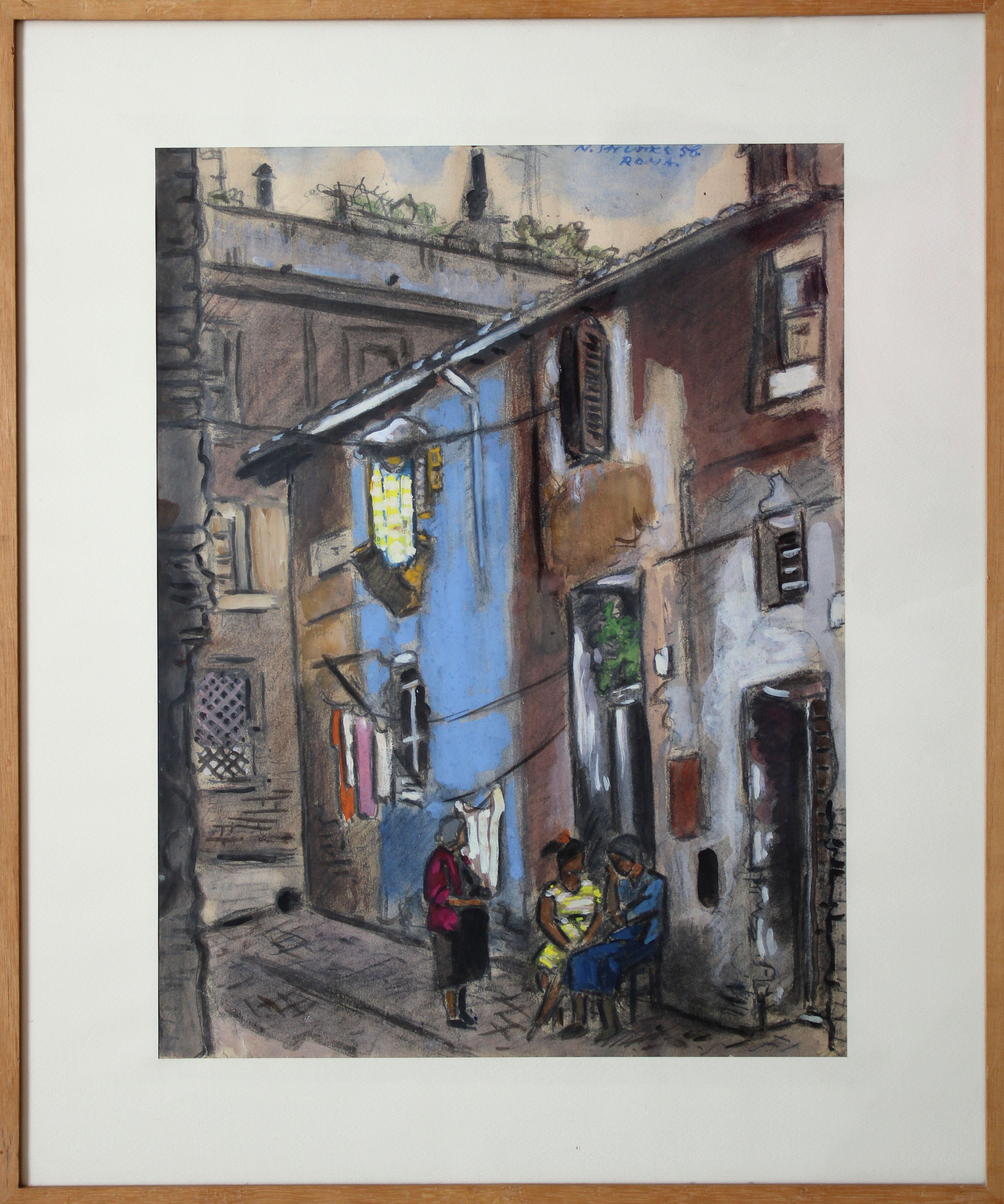 Rome. 1956, papier, techniques mixtes, 44x34 cm en vente 2