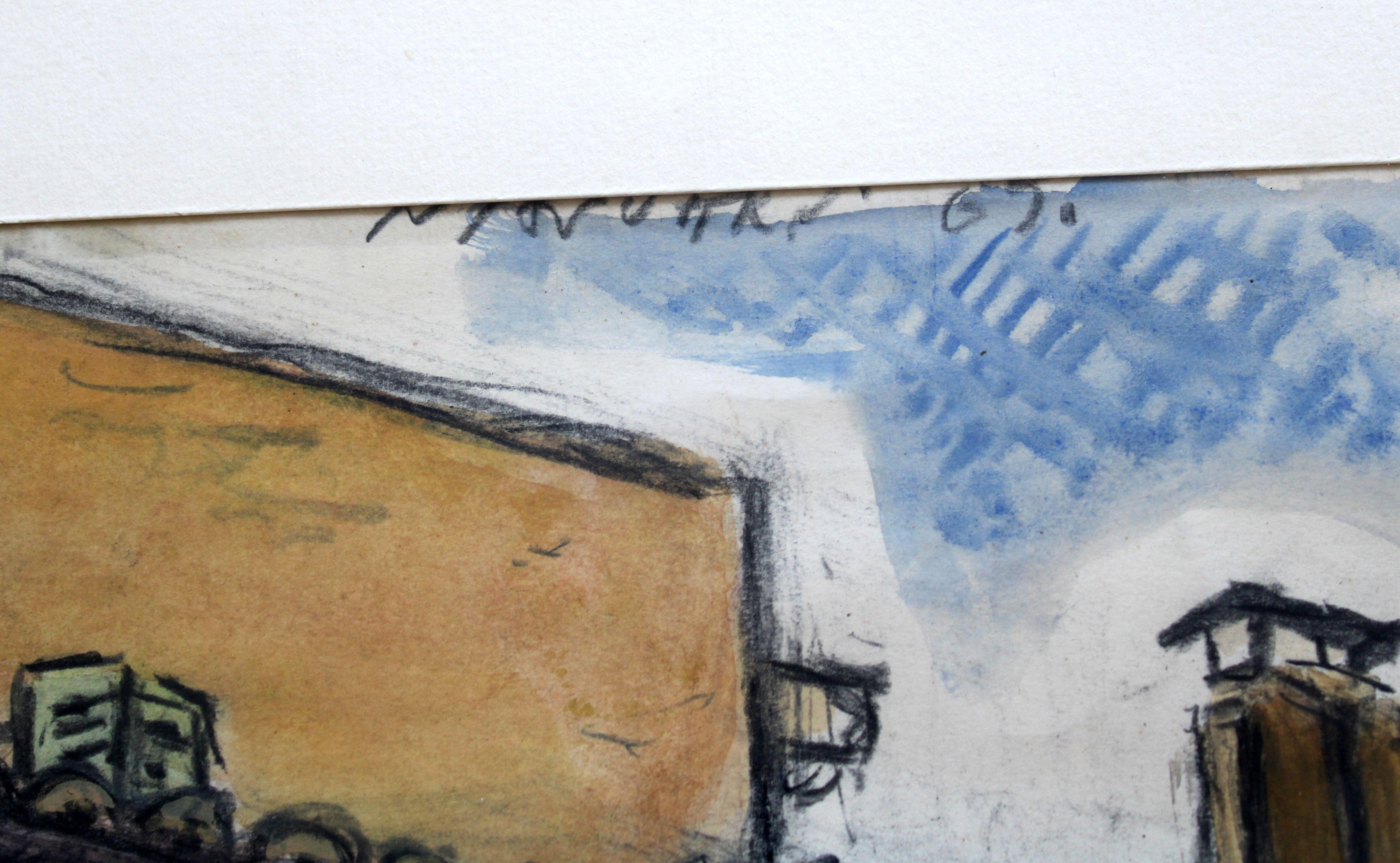 In Italia. 1969, carta, tecnica mista, 38x46 cm in vendita 1